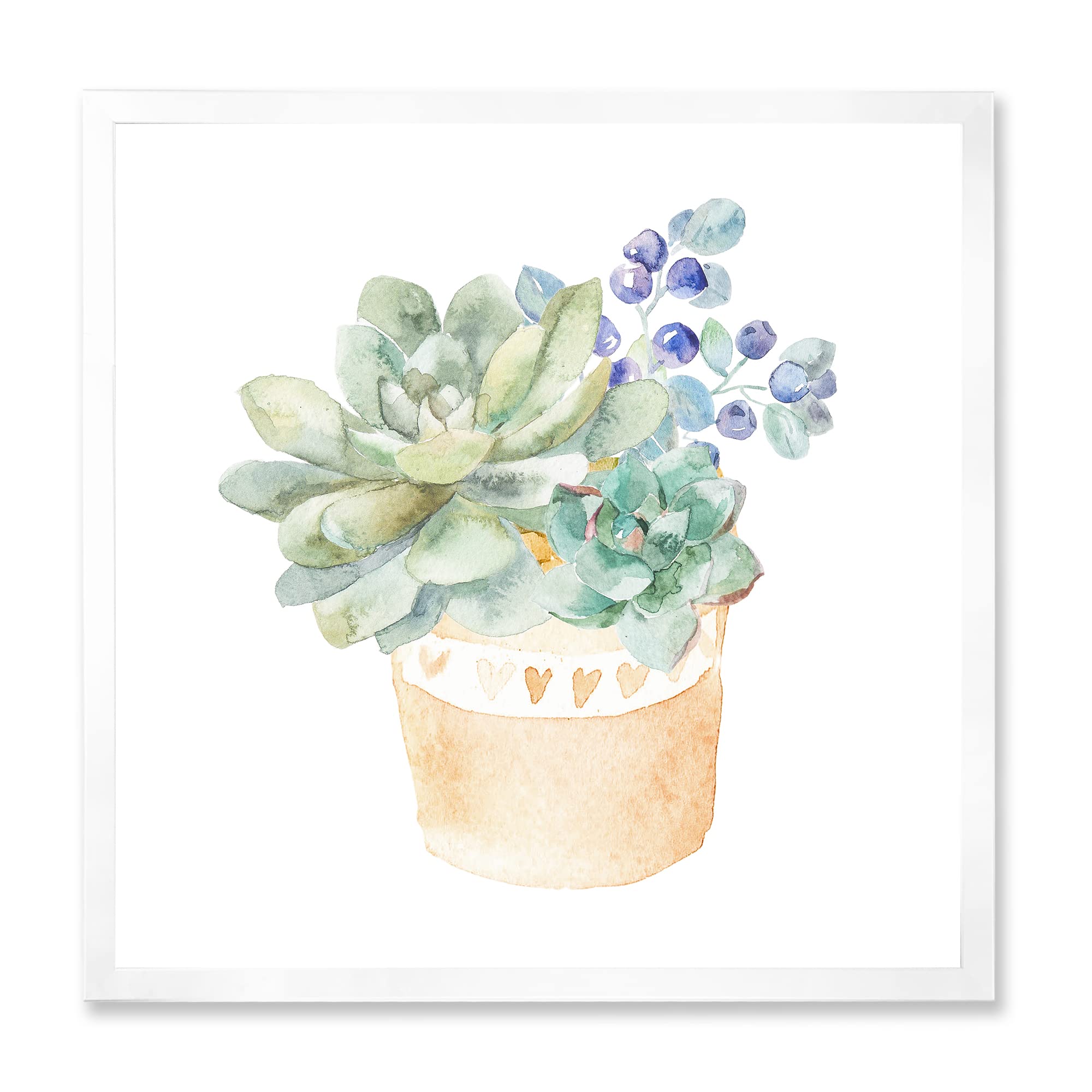 Succulent Plant in Terracotta Pot - Traditional Framed Wall Art Decor for Living Room, Bedroom & Office