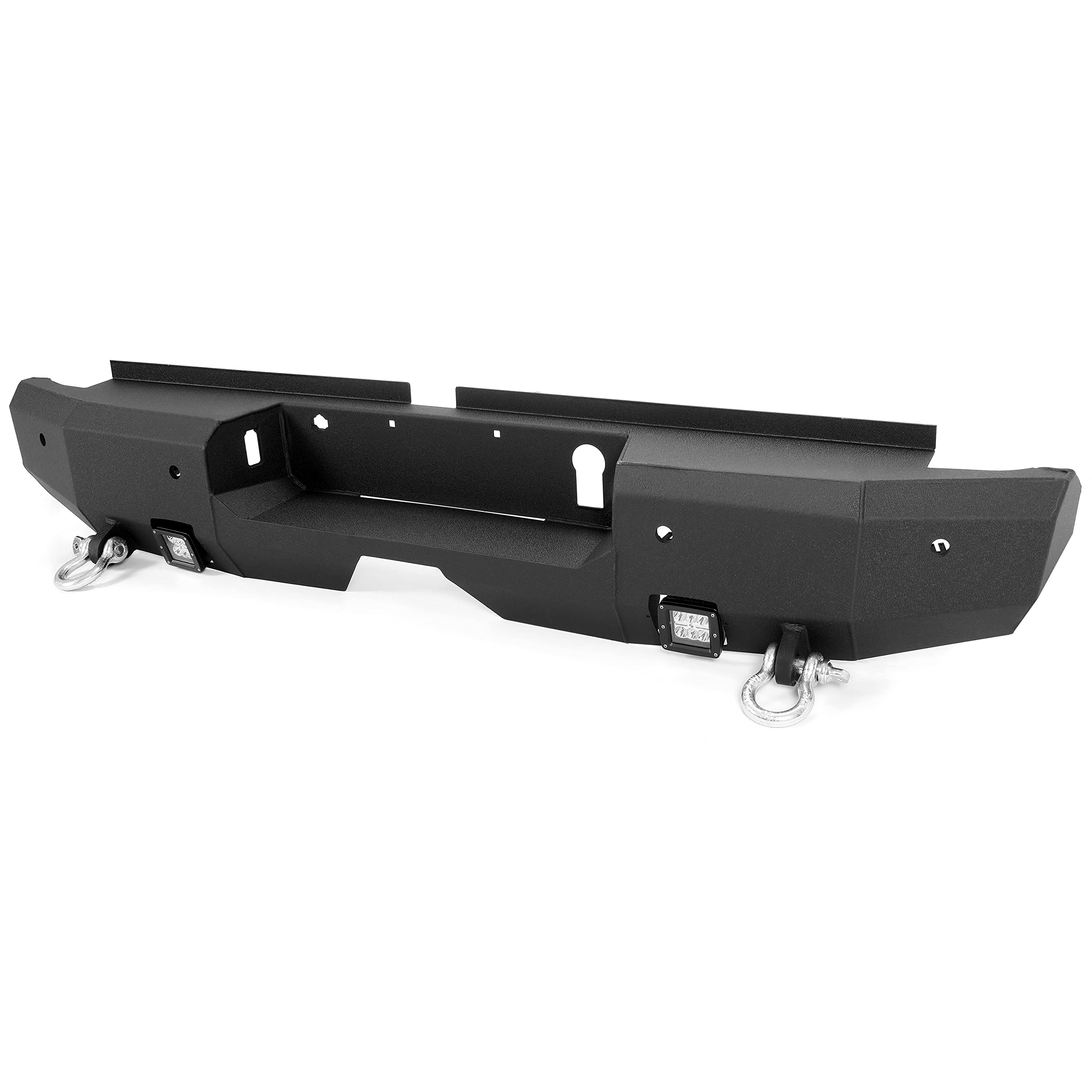 KUAFU Heavy Duty Rear Bumper with D-Rings & LED Lights for 2019-2023 Ford Ranger | Textured Black Steel Truck Bumper | Off-Road Protection & Towing Accessory