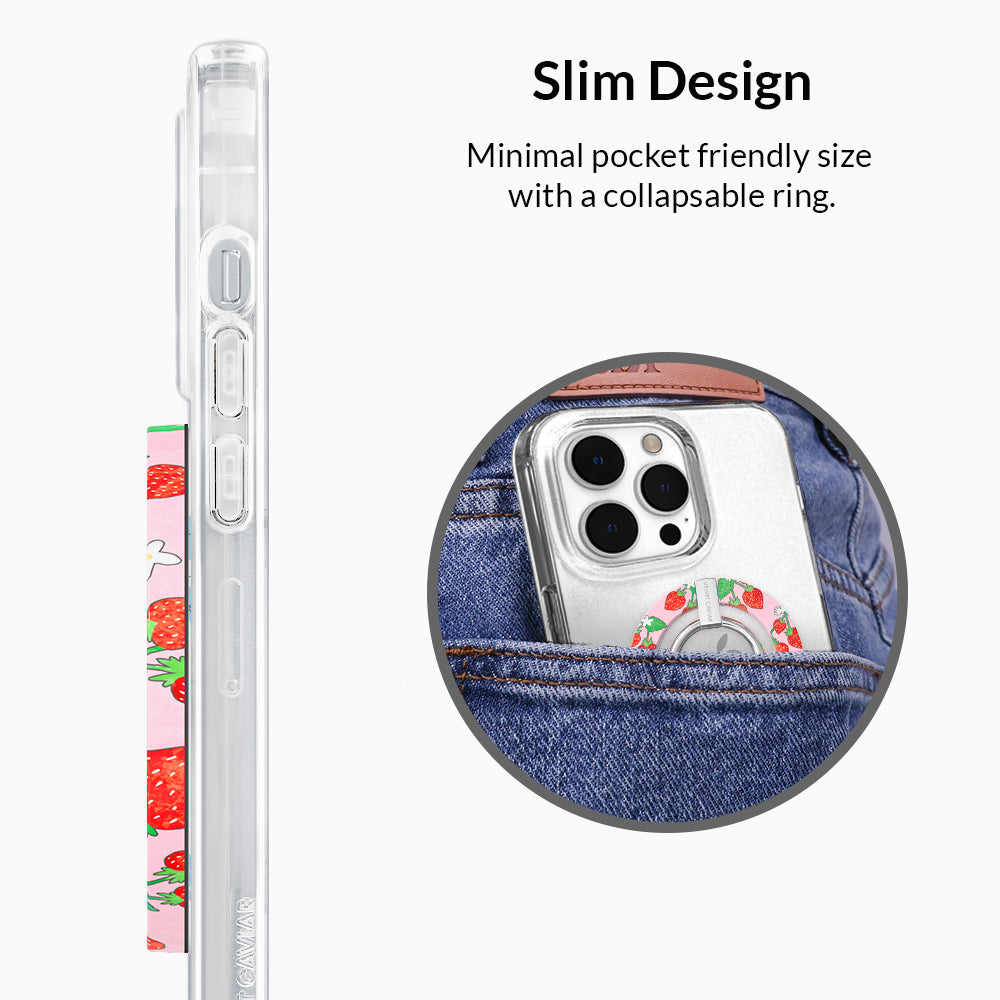 Strawberry Sweethearts MagSafe Grip Ring - Magnetic Phone Holder for iPhone 14/13/12, Anti-Slip Finger Stand - Perfect for Driving, Watching Videos & Taking Selfies