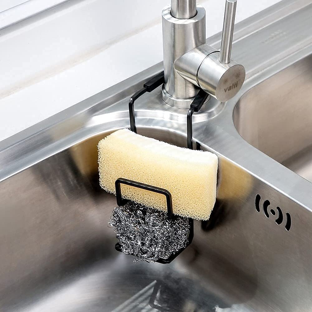 Stainless Steel Sink Caddy & Sponge Holder - Adjustable Faucet Rack Shower Tray for Kitchen & Bathroom Organization - Perfect for Storing Sponges, Soaps & Cleaning Supplies by the Sink