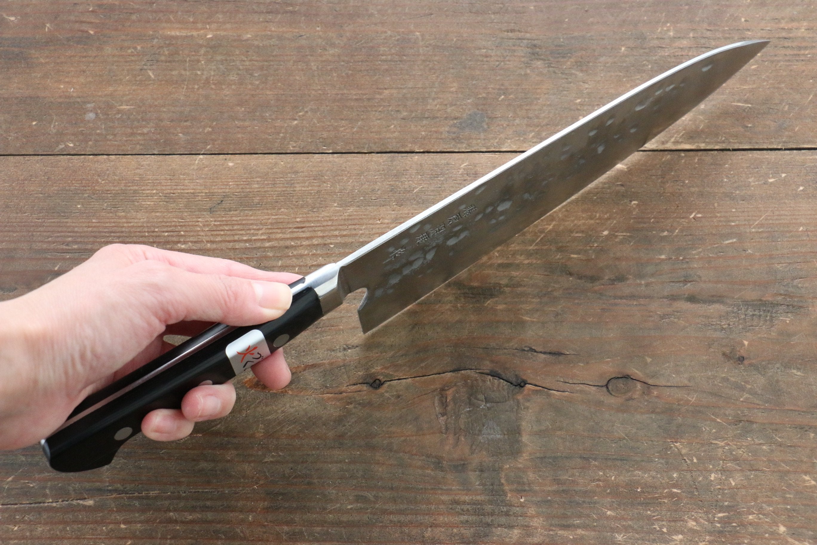Fujiwara Teruyasu Maboroshi No.1 White Steel Nashiji Hammered Gyuto 210mm Japanese Chef Knife with Black Pakkawood Handle - Perfect for Sushi, Meat Cutting & Professional Kitchen Use