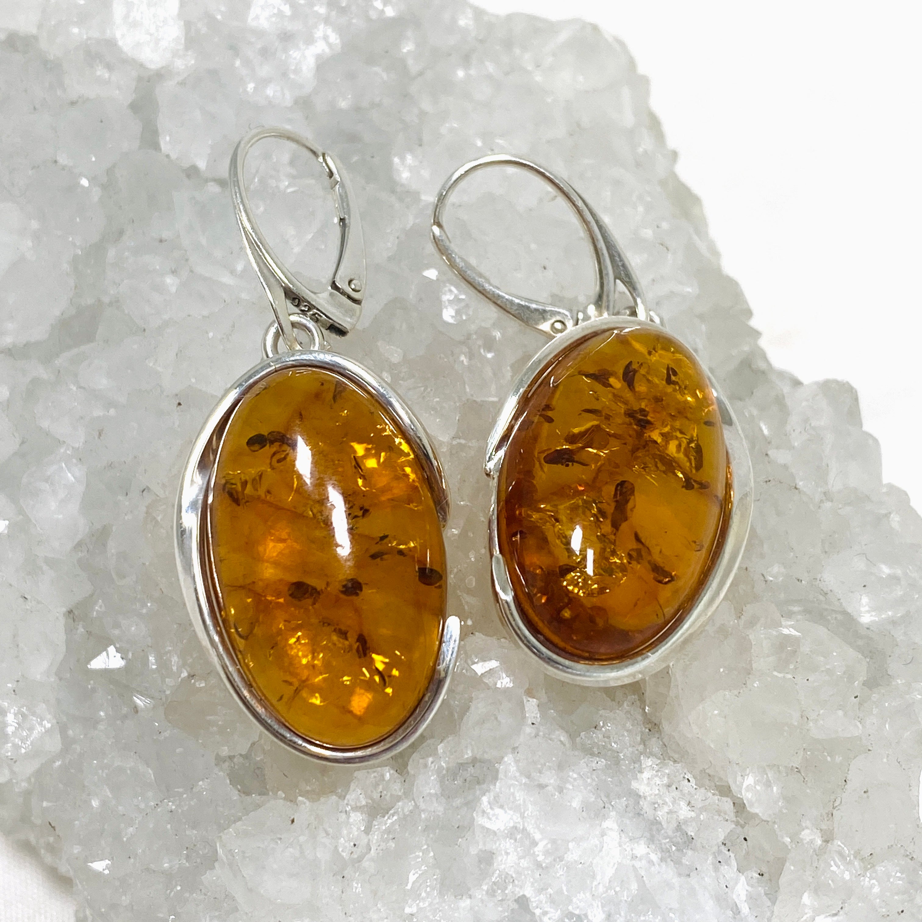 Baltic Cognac Amber Oval Earrings AMB252 - Handcrafted Genuine Amber Jewelry for Women, Elegant Dangle Earrings for Party, Wedding & Everyday Wear