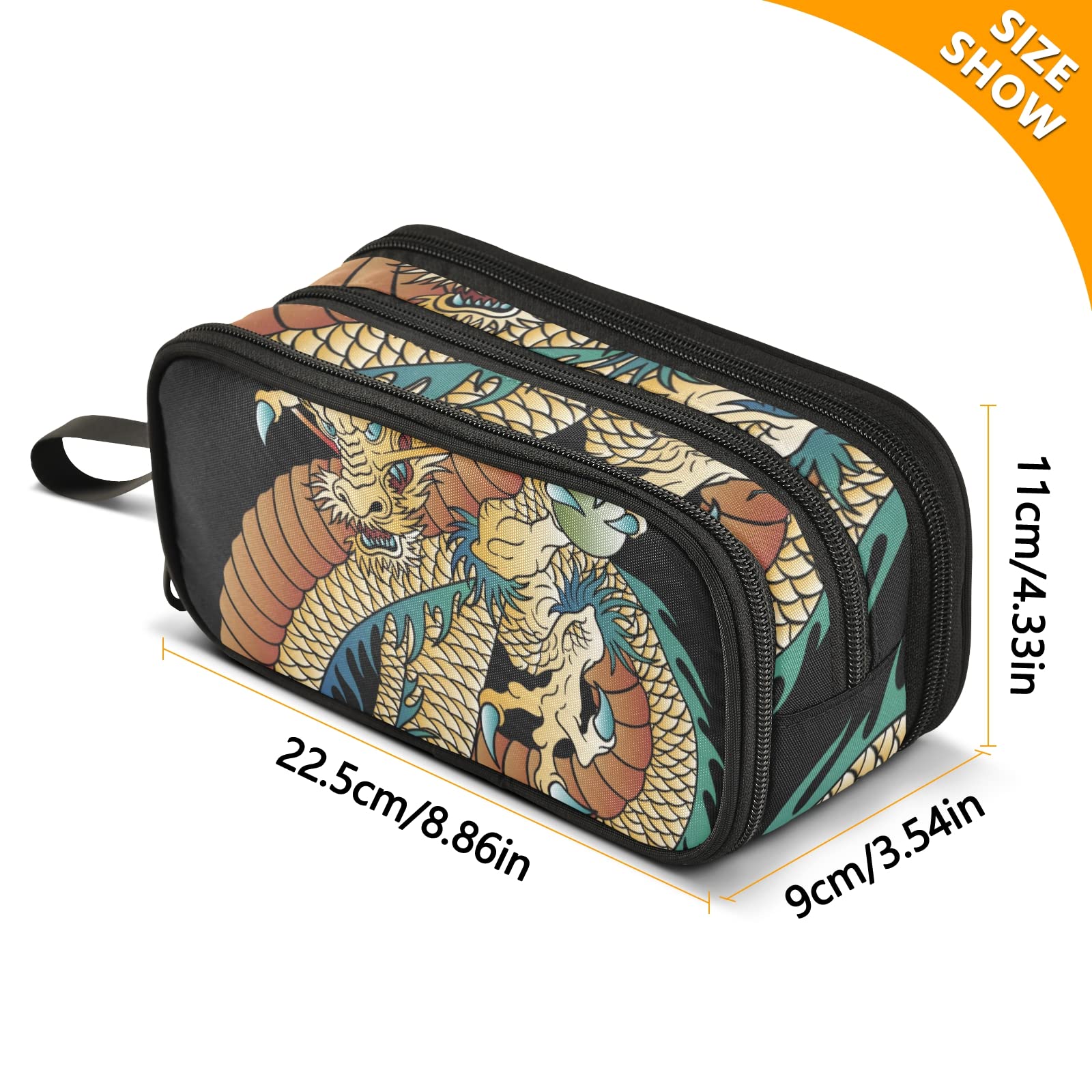 J JOYSAY Large Dragon Pencil Case - Big Capacity School & Office Organizer for Pens, Markers & Supplies (Boys, Girls, Adults) - Perfect for Backpack, Desk & Travel Use
