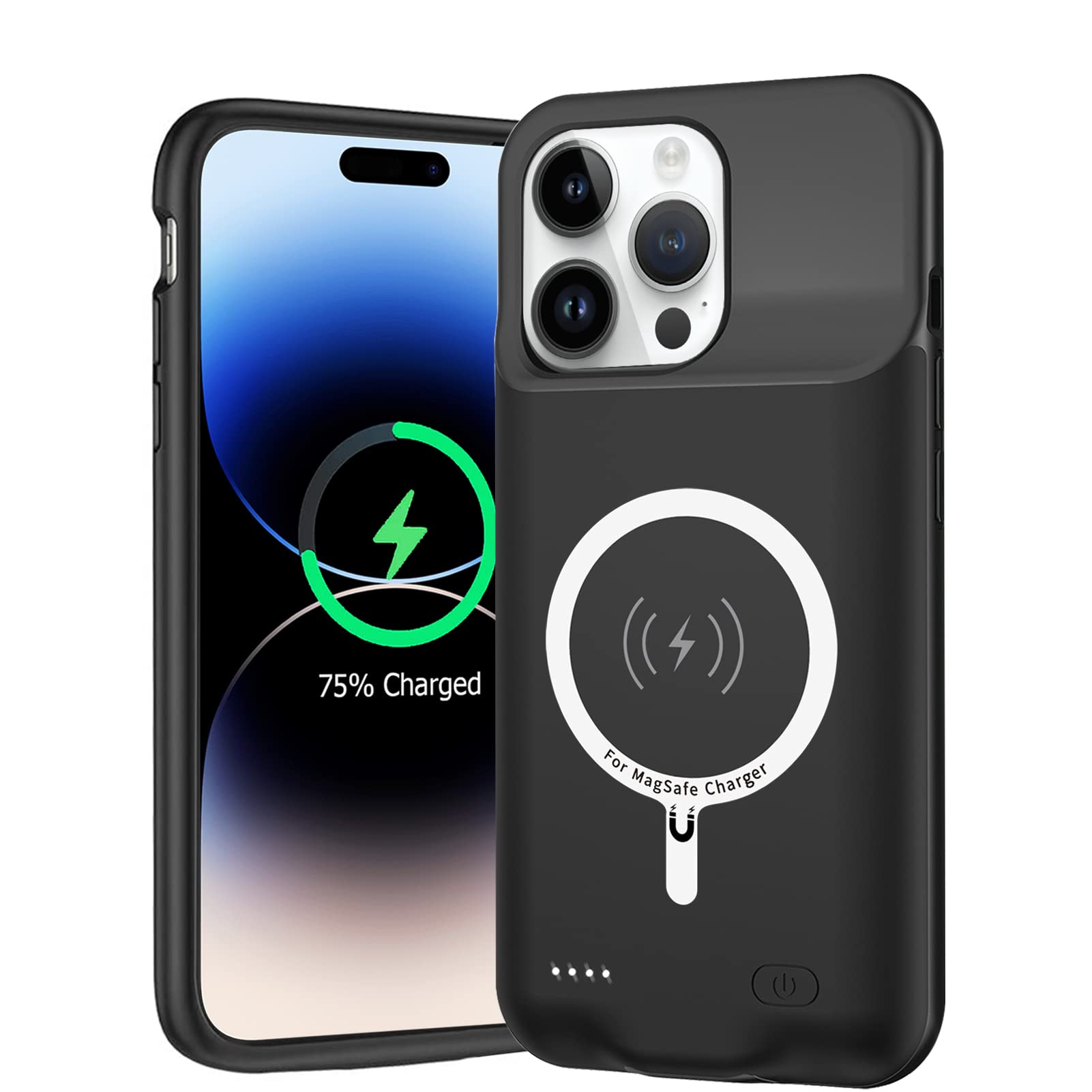 8500mAh Slim Battery Case for iPhone 14 Pro Max (6.7 inch) - Wireless Charging Compatible Protective Charger Case | Portable Rechargeable Power Pack for Travel, Work & Outdoor Activities (Black)