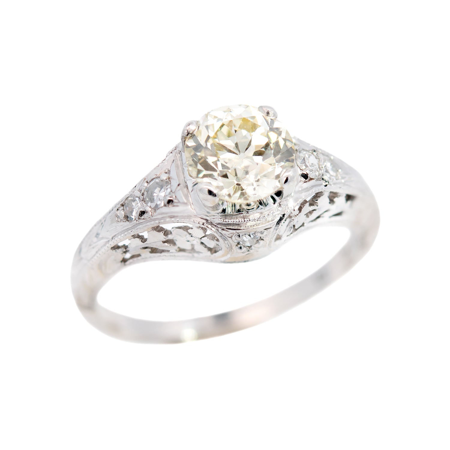 Art Deco Platinum Diamond Floral Engagement Ring 1ctw - Vintage Inspired Wedding Band for Brides, Anniversary Gift & Proposal Jewelry - Perfect for Romantic Occasions & Special Moments