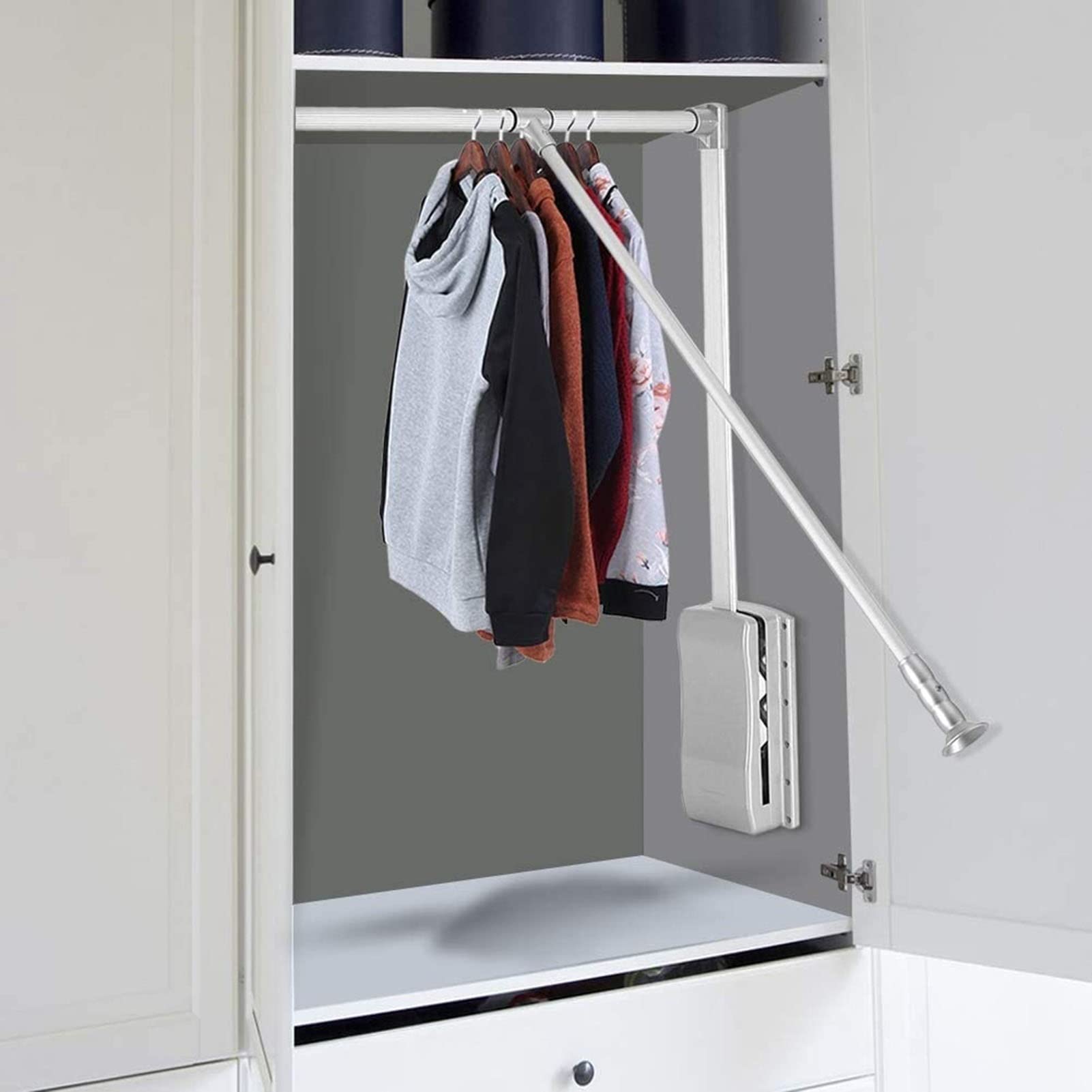 Adjustable Lift Pull Down Hanger Rod - Space Saving Clothes Rack & Wardrobe Organizer for Cabinets | Perfect for Small Closets, Bedrooms, and Apartments