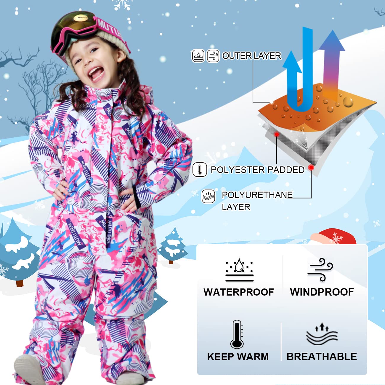 **Kids' Waterproof Snowsuit One-Piece Ski & Snowboard Winter Suit - Warm Insulated Jacket & Pants Set for Boys & Girls - Perfect for Skiing, Snowboarding & Outdoor Winter Play**