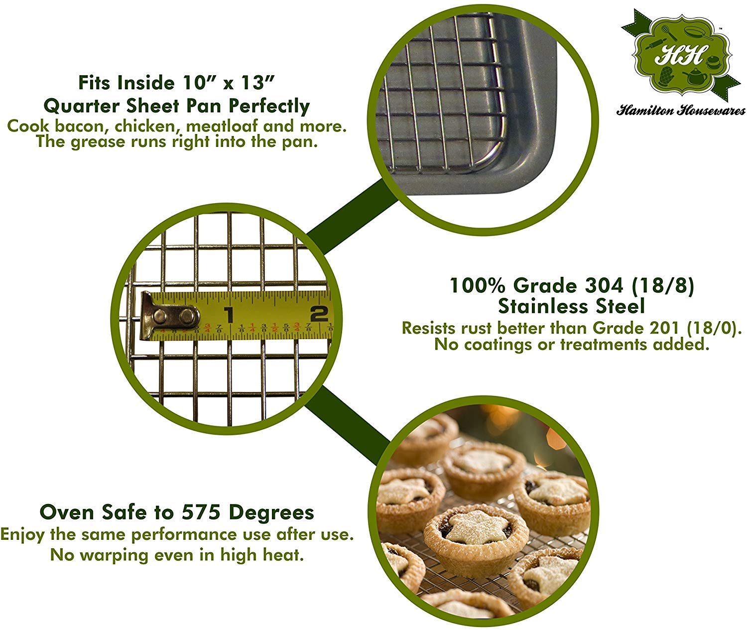 Premium Stainless Steel Cooling Rack - Heavy Duty Oven Safe Baking & Roasting Rack for Cookies, Cakes, Bread - Fits Quarter Sheet Pan (8.5