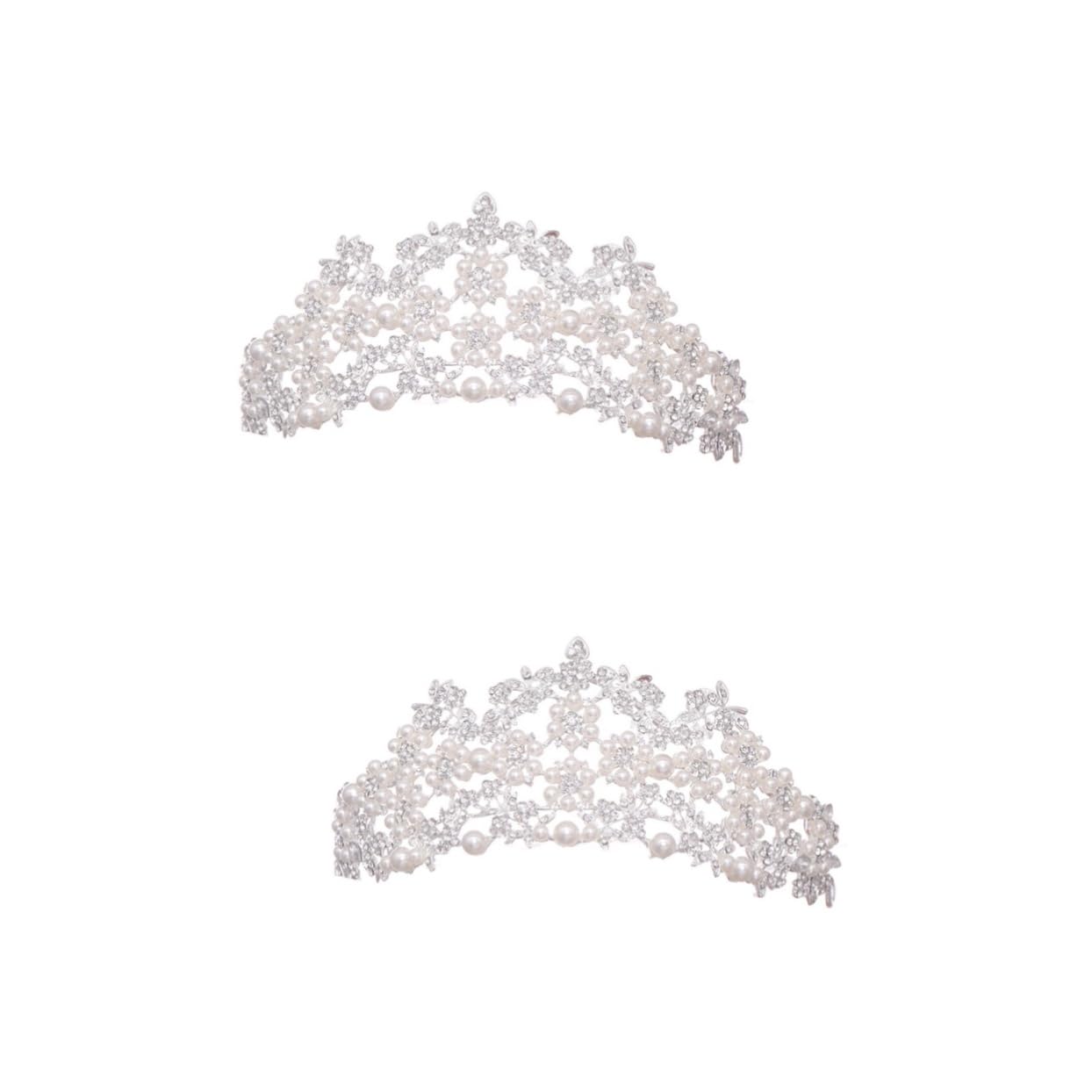 POPETPOP 2-Piece Bridal Tiara Set - Elegant Wedding Crown Headpiece for Women, European & American Style Bride Accessories (White) - Perfect for Weddings, Prom, Pageants & Special Occasions
