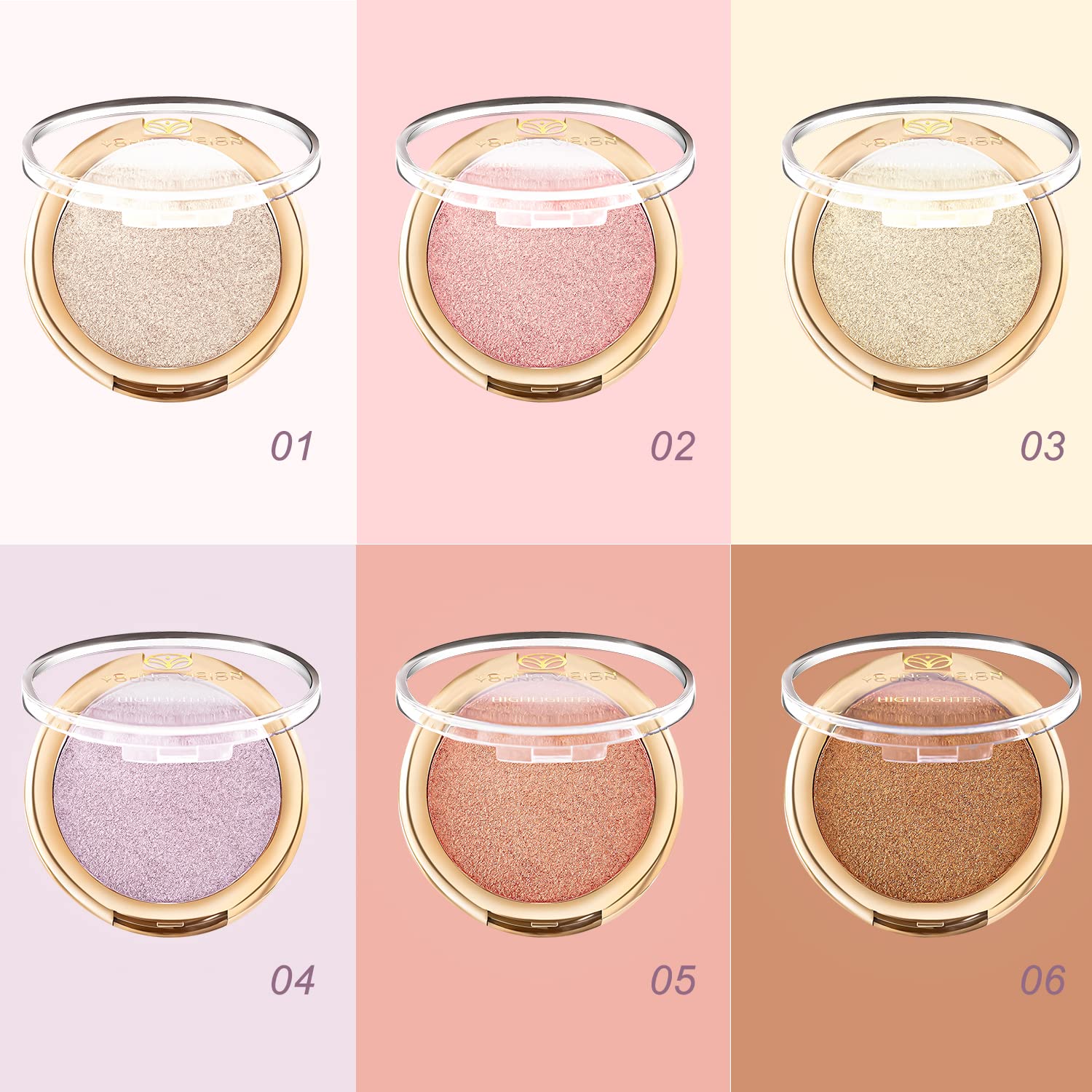 YOUNG VISION Baked Highlighter Powder Palette - Sheer Pearl Shimmer Face Highlighter & Blush Makeup Kit, Highly Pigmented Rose/Pink Shade, 0.19 Oz (Pack of 1) | Perfect for Contouring, Everyday Glow & Special Occasion Makeup