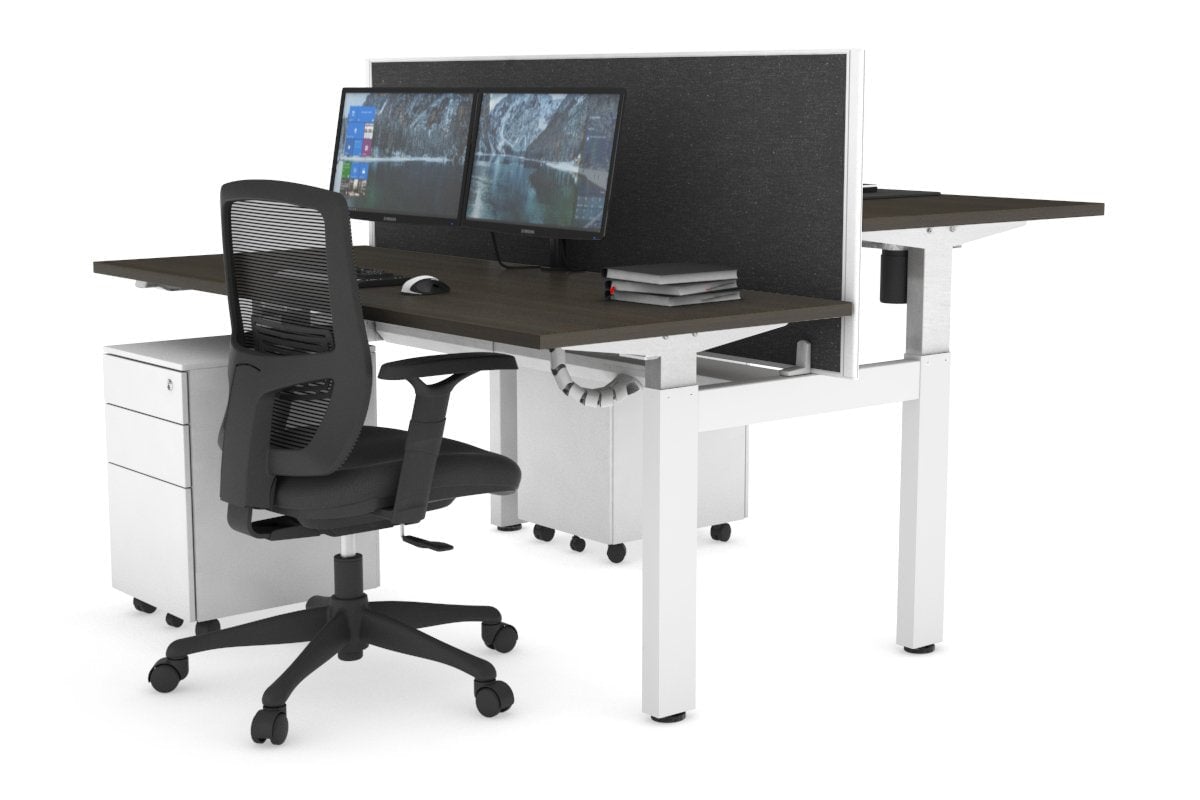 Adjustable 2-Person H Bench Workstation - White Frame (1200L x 700W) - Perfect for Office, Home Office & Co-Working Spaces