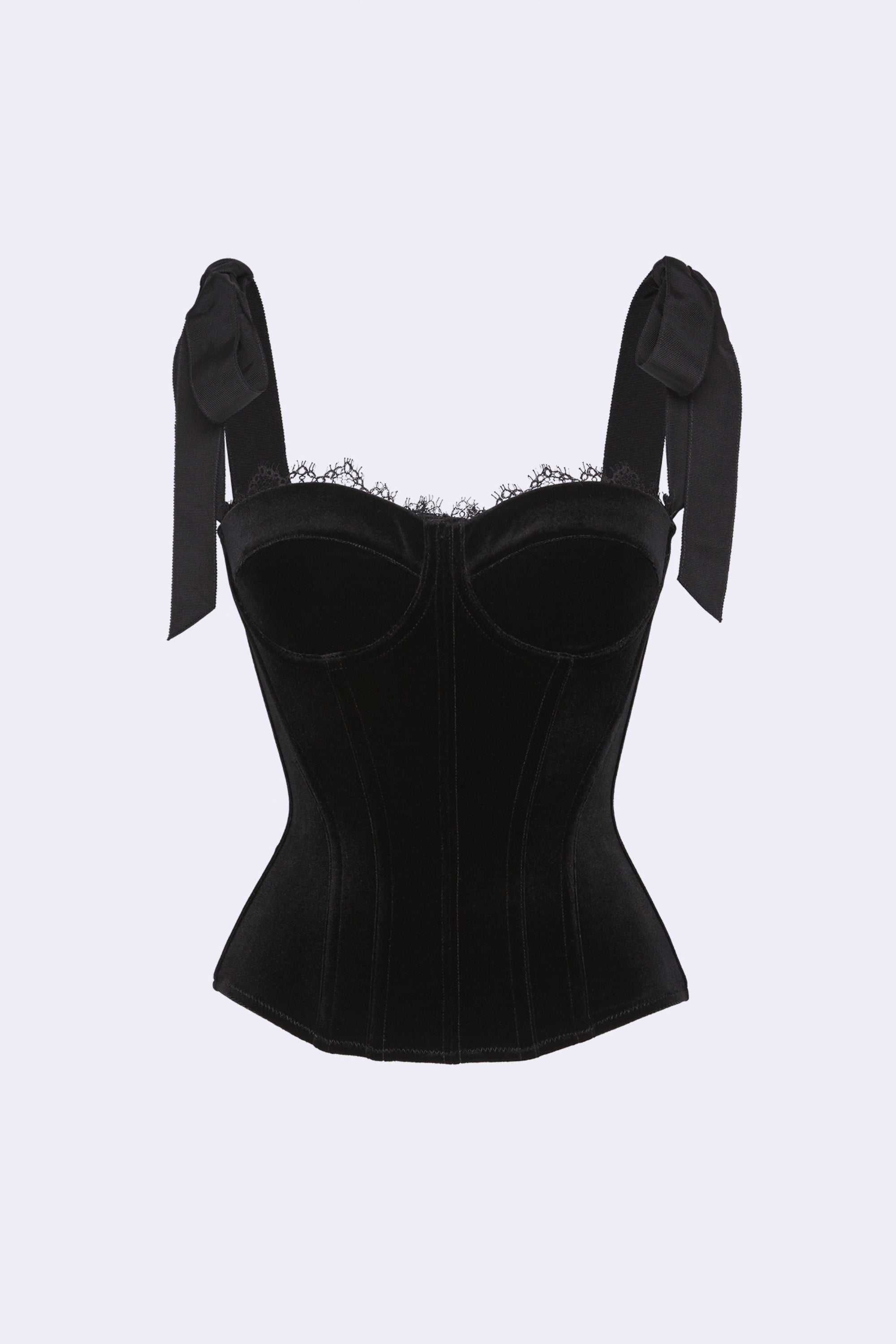 Black Velvet Bustier Corset Mini Dress with Grosgrain Trim - Elegant Lingerie for Date Night, Boudoir Photoshoot & Special Occasions