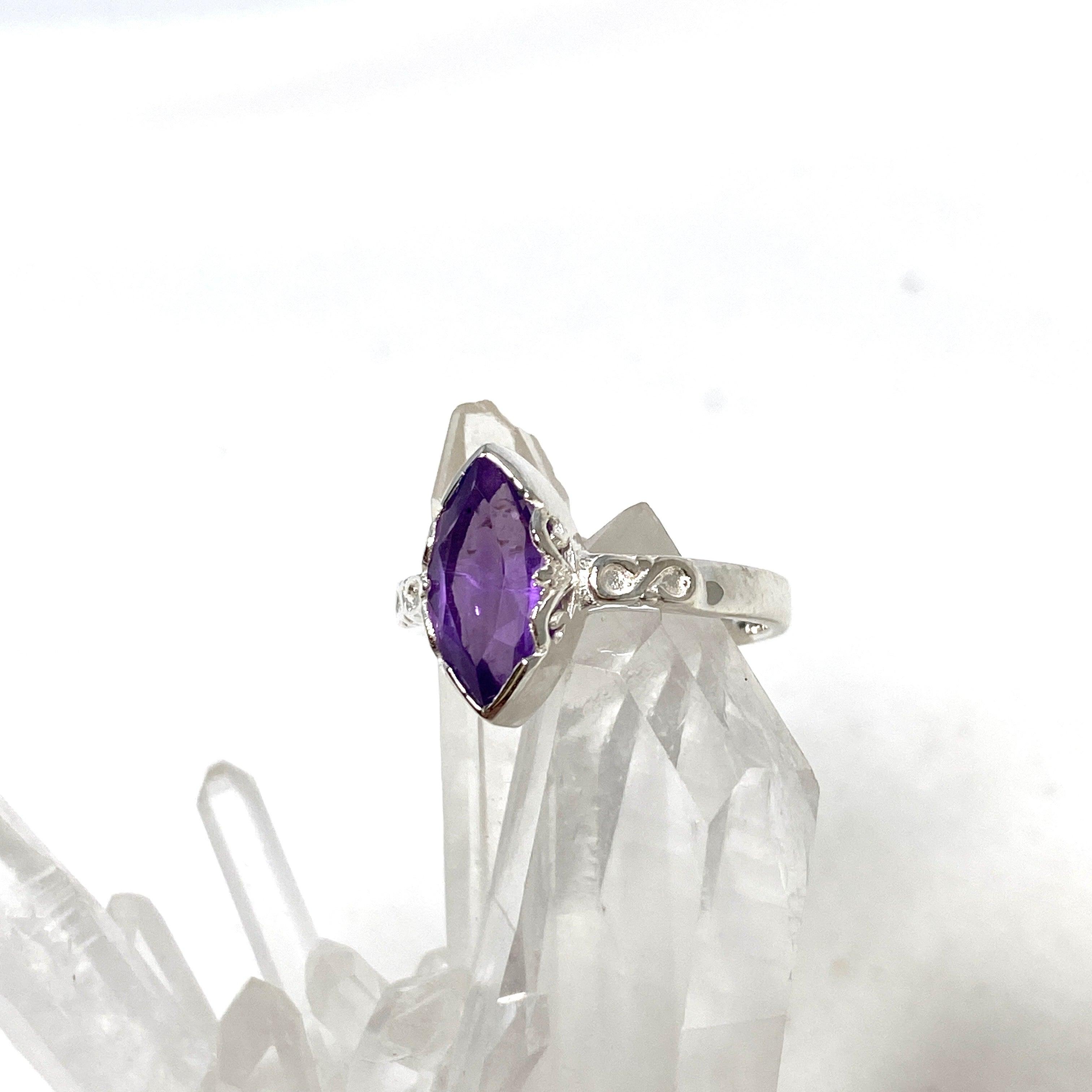 Amethyst Faceted Marquise Ring in Decorative Setting R3726 - Elegant Jewelry for Women, Perfect for Weddings, Parties & Special Occasions