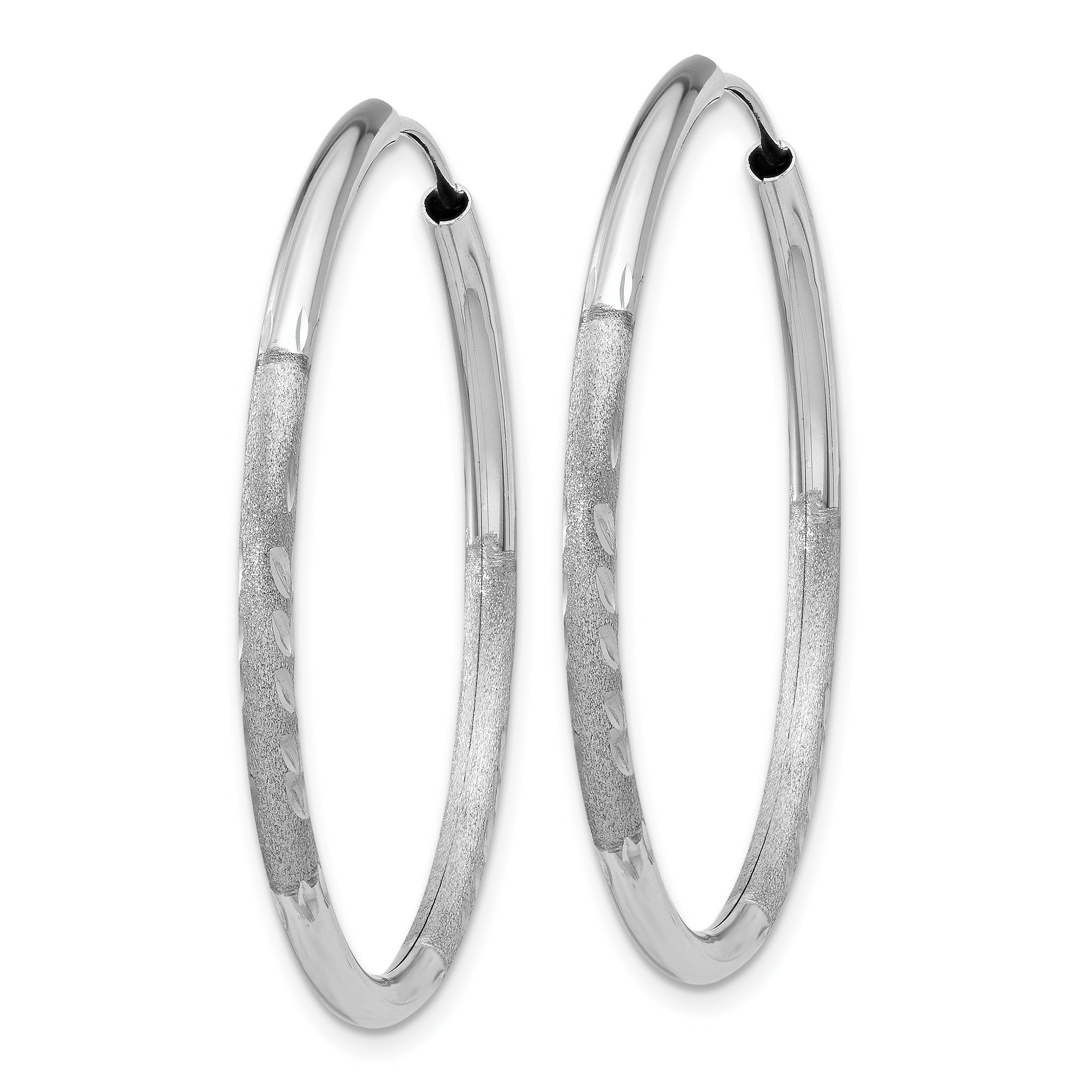 2mm Satin Finish Endless Hoop Earrings in 14K White Gold - Diamond Cut Design for Women | Perfect for Everyday Wear, Date Nights & Special Occasions