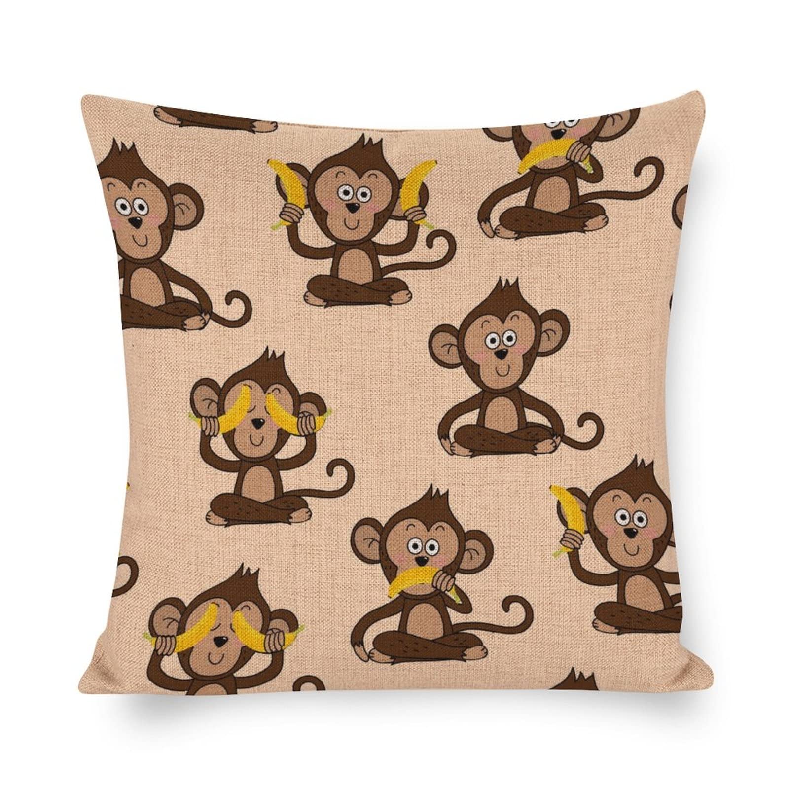 Serenasyoung 16x16 Inch Decorative Throw Pillow Covers - Cute Monkey Design for Bed, Couch, Indoor & Outdoor Use - Perfect for Living Room, Patio, and Home Decor