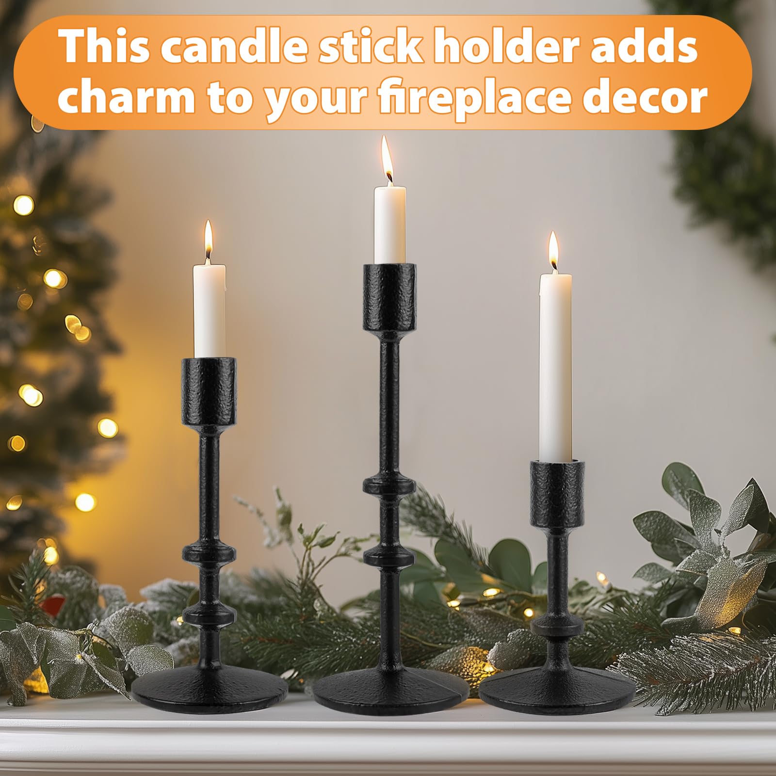 Modern Black Candlestick Holders Set of 3 - Elegant Taper Candle Holders for Home Decor, Weddings, Birthdays & Christmas - Stylish Centerpiece for Living Room, Dining Table & Party Decorations