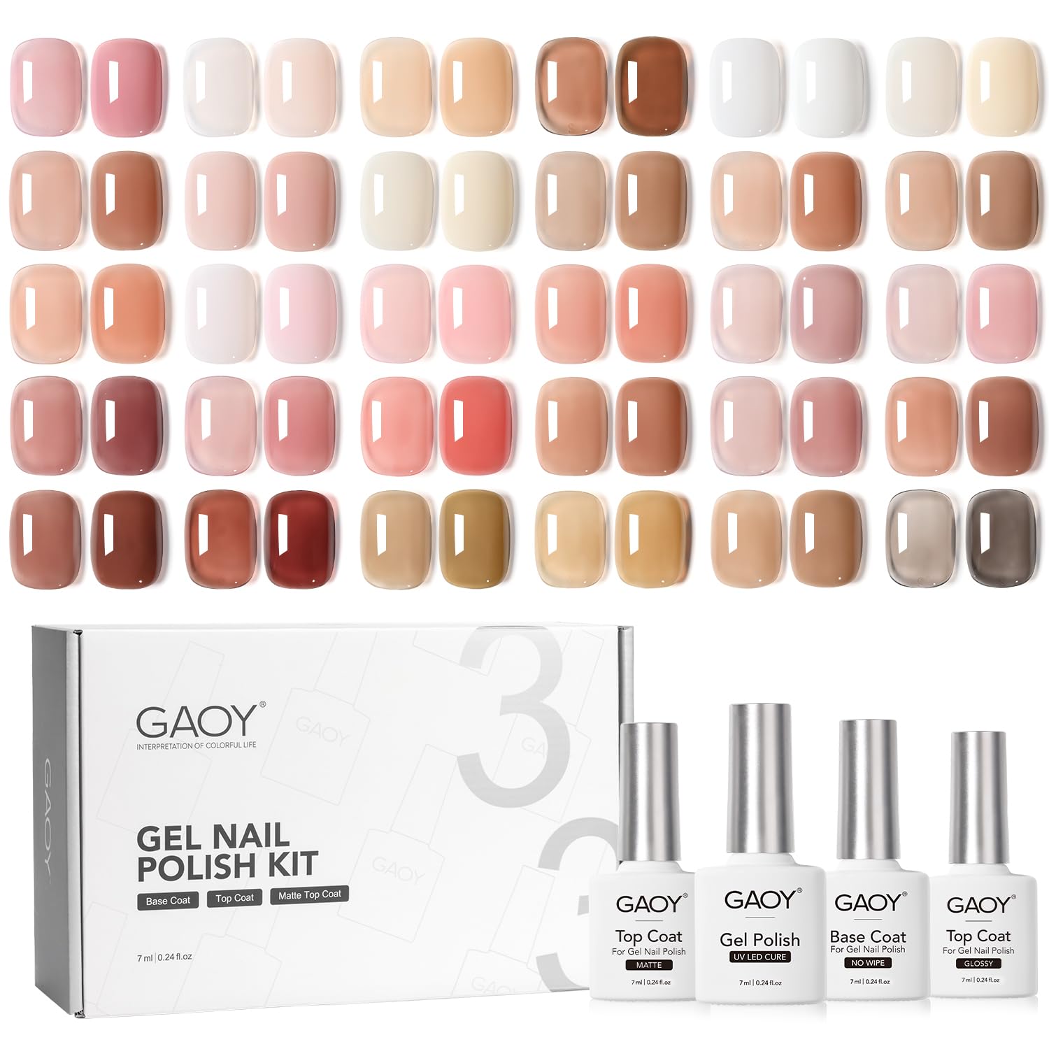 GAOY 33Pcs Jelly Gel Nail Polish Set - Sheer Pink Nude Gel Polish Kit with Glossy & Matte Top Coat, Base Coat for DIY Nail Art | Long Lasting, Non-Toxic, Salon Quality | Perfect for Home Manicures, Bridal Nails & Special Occasions