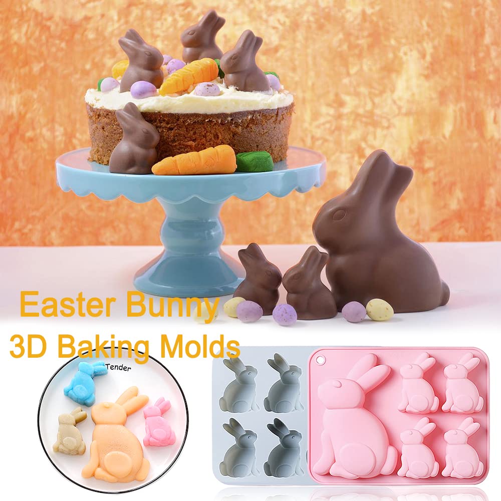2-Pack Easter Bunny Chocolate Molds Set - 3D Cute Bunny Silicone Baking Molds for Chocolate, Cake, Jelly, Fudge & Pudding - Perfect for Easter Treats, DIY Desserts, and Holiday Baking Parties
