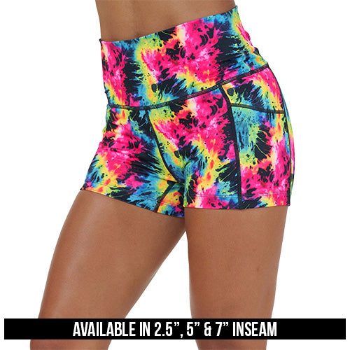 Neon Tie Dye Shorts for Women - High Waisted Summer Casual Shorts | Perfect for Beach, Gym, and Outdoor Activities