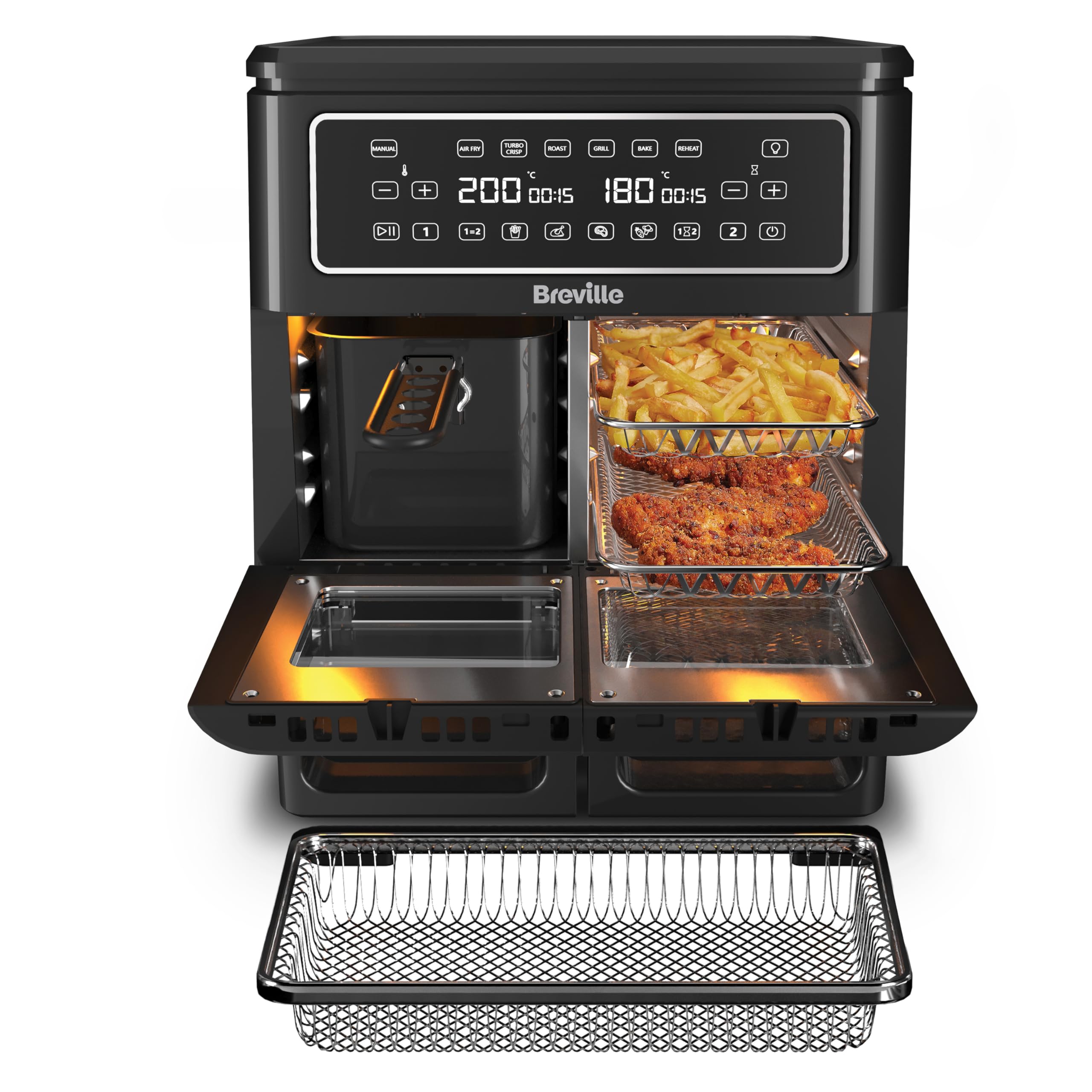 **Breville Halo Flexi Air Fryer & Large Mesh Tray – 11L Digital Dual Air Fryer Oven, 2400W – Fry, Bake, Grill, Roast & Reheat – Energy Efficient (Save £65/Year) – Black [VDF138] – Perfect for Family Meals, Quick Snacks & Healthy Cooking**