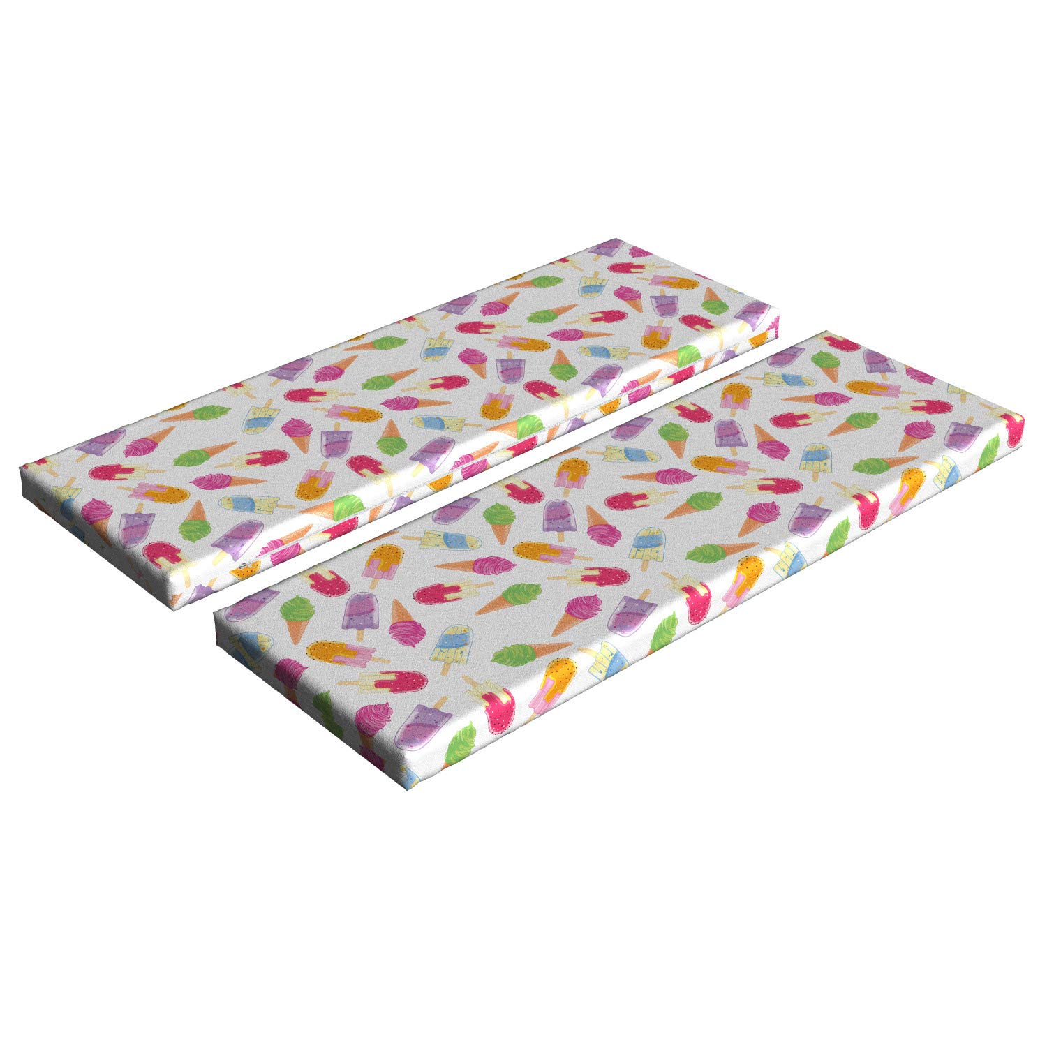 Ambesonne 2-Piece Ice Cream Bench Cushion Set - Vibrant Cartoon Cone & Popsicle Design, Soft Foam Padding with Decorative Cover, 45