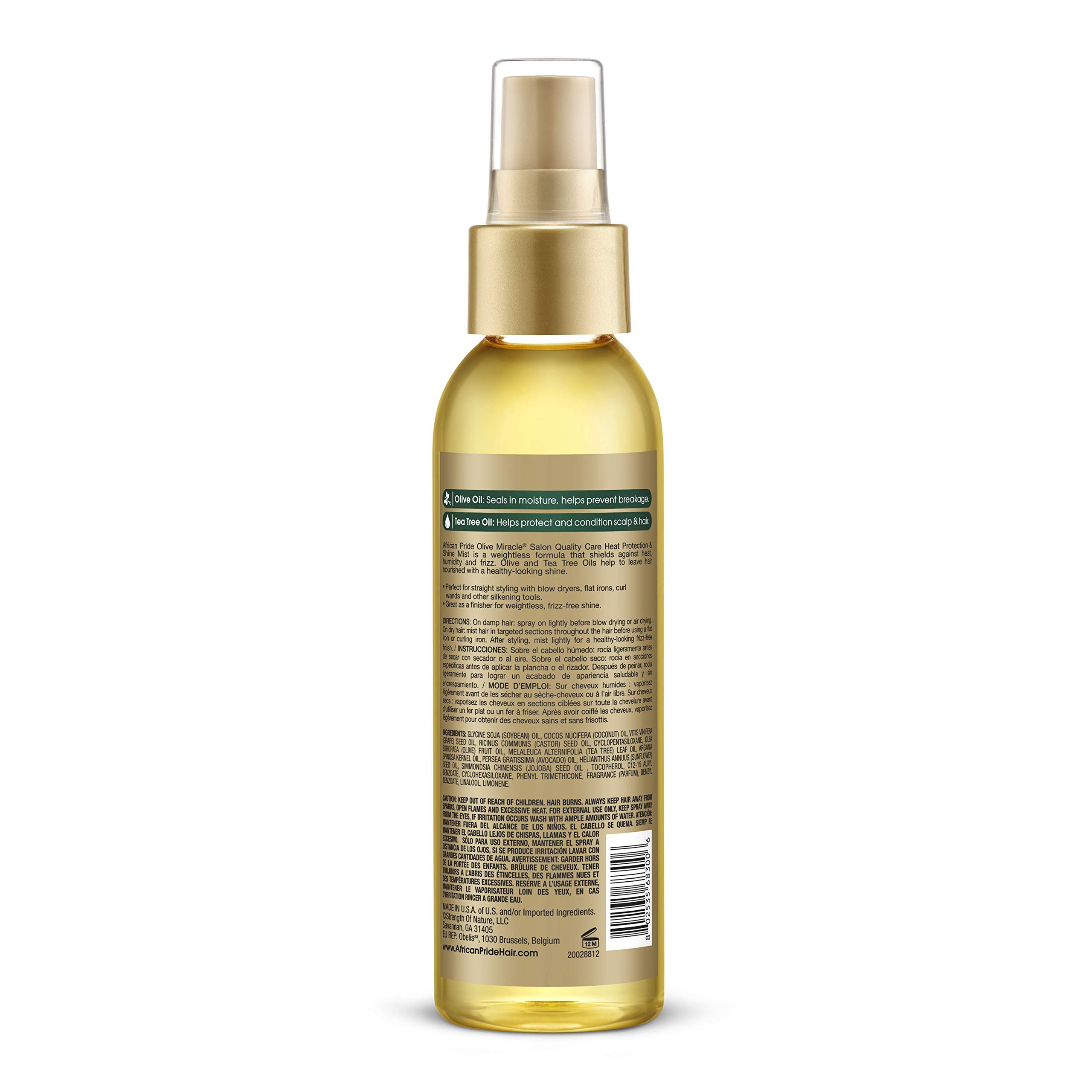 African Pride Olive Miracle Weightless Heat Protection & Hair Shine Mist - 4 oz | Humidity Control & Heat Damage Shield with Olive & Tea Tree Oils | Perfect for Styling, Blowouts & Daily Hair Care