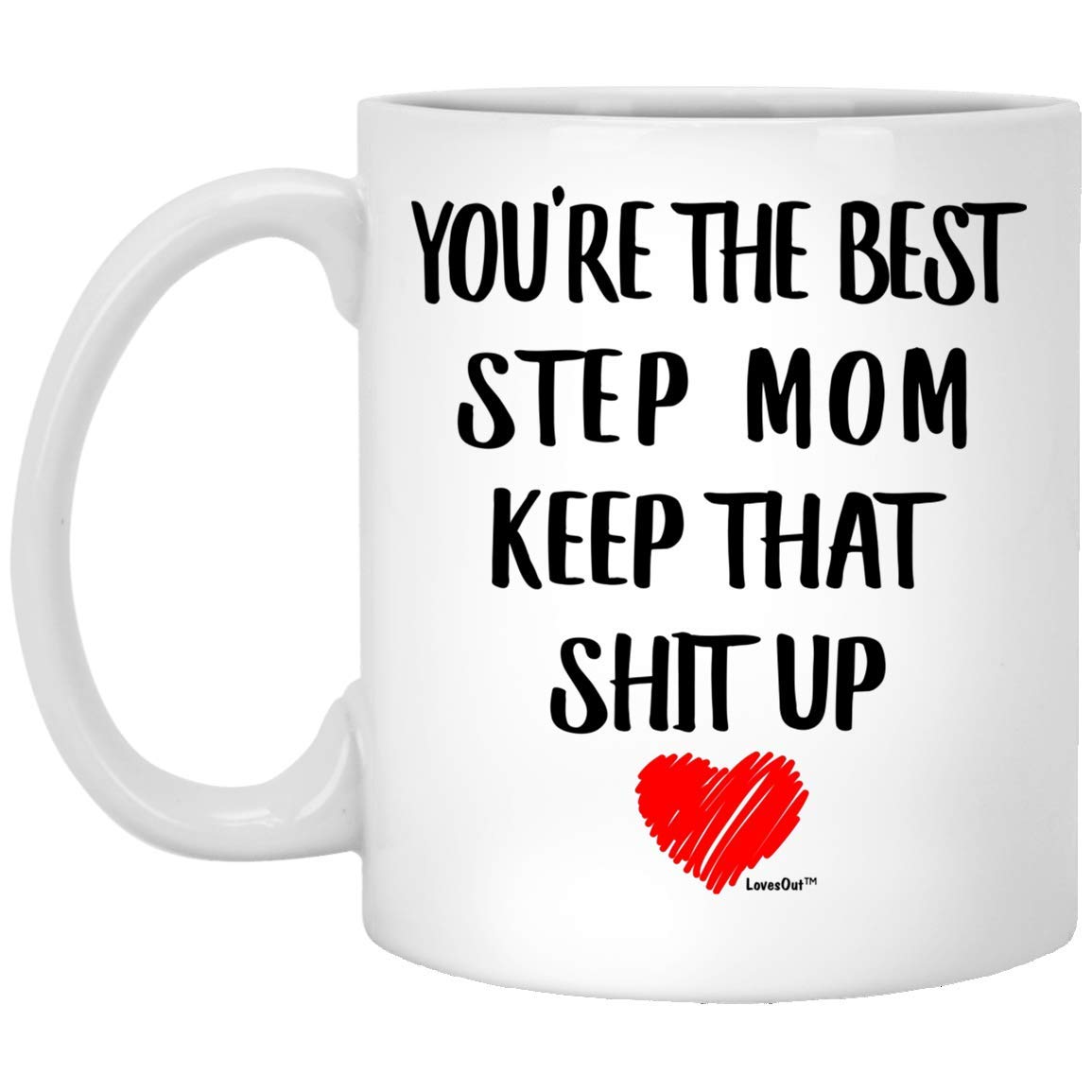 Lovesout Best Step Mom Funny Coffee Mug - 11oz White Ceramic Cup for Birthday, Christmas 2024 Gifts - Perfect for Coffee, Tea, or Office Use