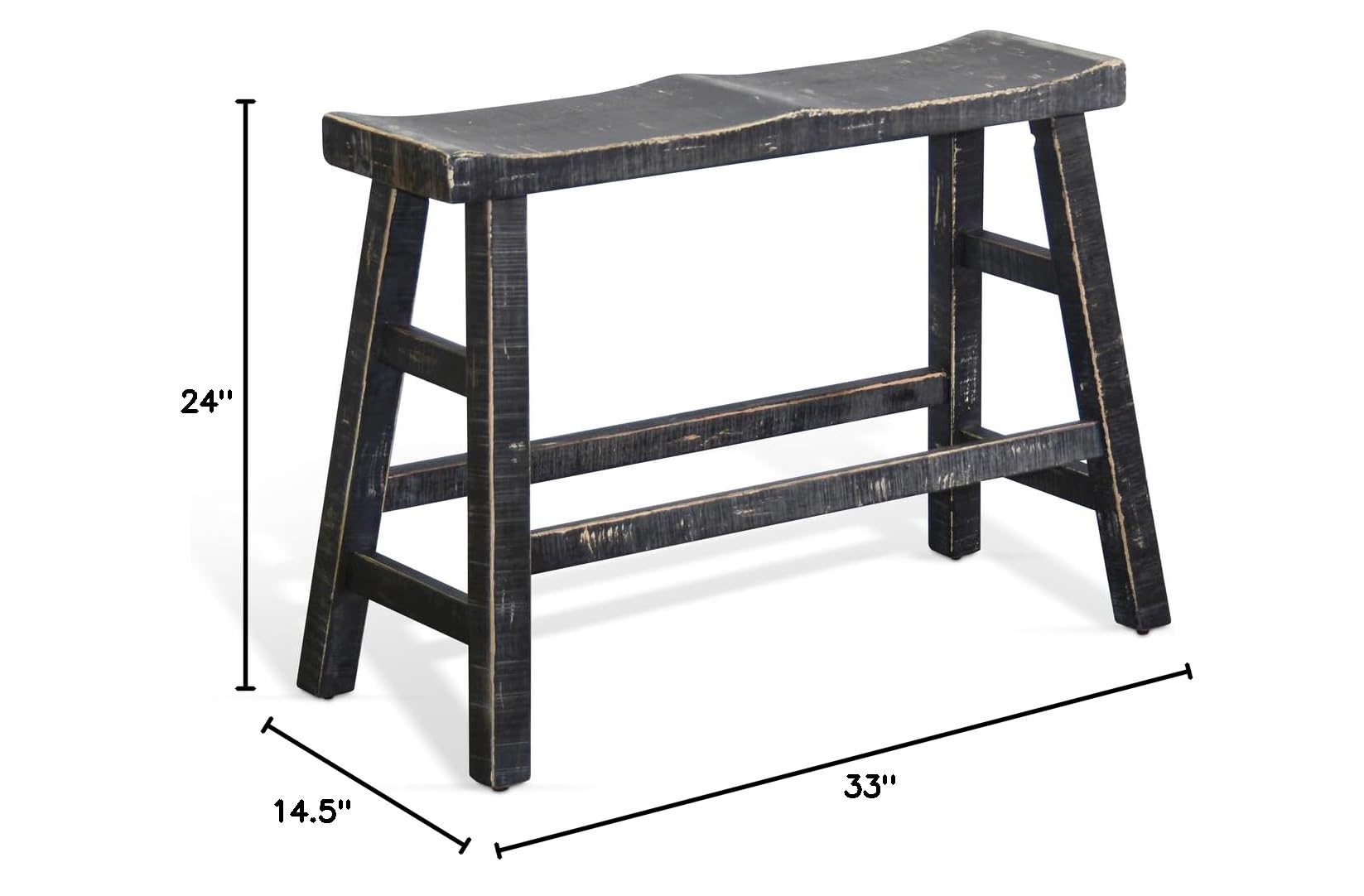 Sunny Designs Marina 24-Inch Farmhouse Style Mahogany Wood Bench in Black Sand - Perfect for Entryway, Dining Room, or Bedroom Decor