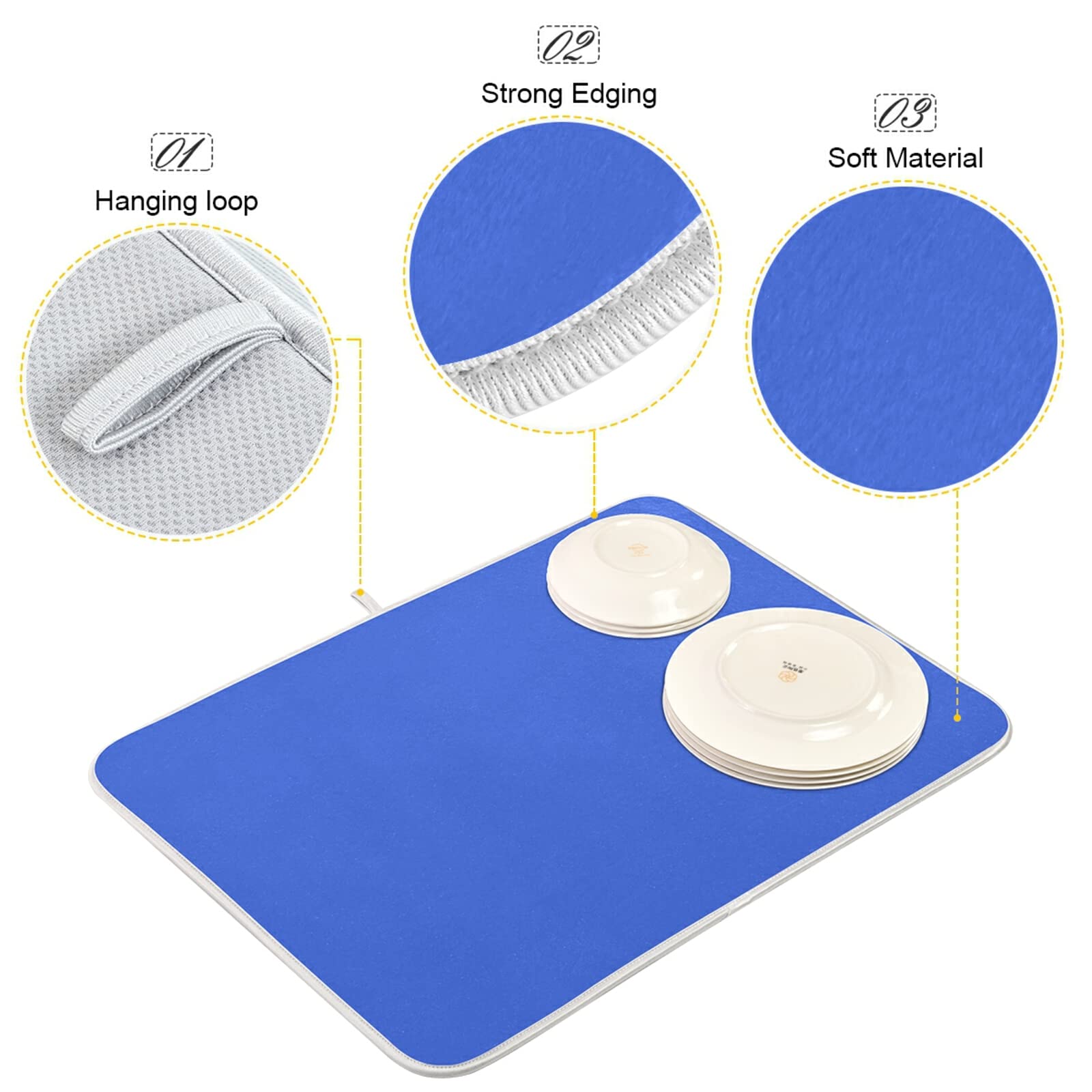 Royal Blue XL Dish Drying Mat - 16x18 Inch Microfiber Heat-Resistant Kitchen Counter Mat | Perfect for Drying Dishes, Protecting Countertops & Stylish Kitchen Decor