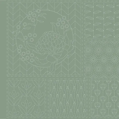 Devonstone Botanical Sashiko Panel Kentucky DV4073 - Japanese Embroidery Fabric for Quilting, Sewing & DIY Crafts - Perfect for Home Decor, Patchwork & Textile Art Projects