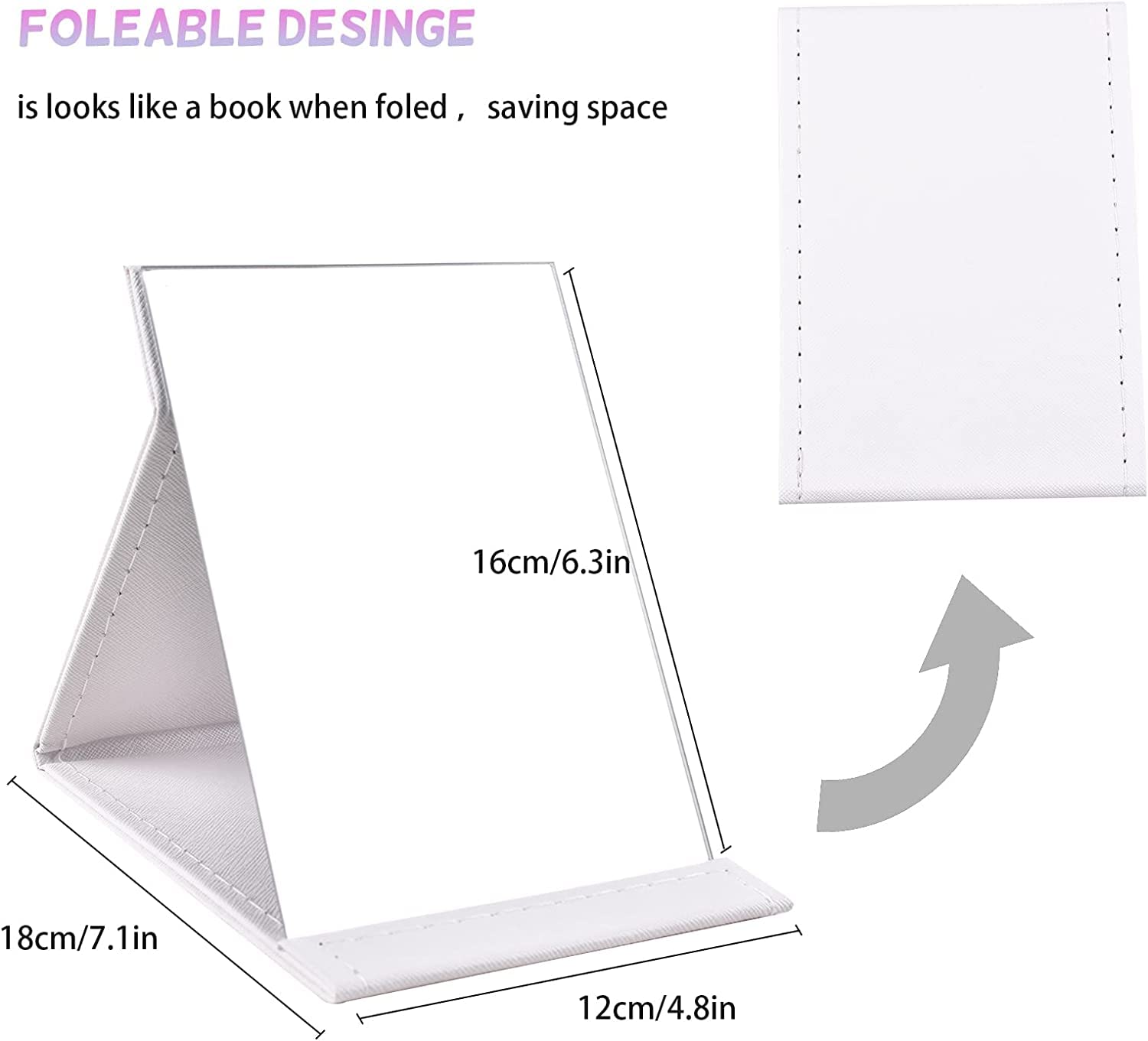 WOODTULA Portable Folding Makeup Mirror - HD Vanity Mirror with Stand, Compact Travel Mirror for Home & On-the-Go (White) - Perfect for Bedroom Dressing Table, Hotel Travel & Gift Giving