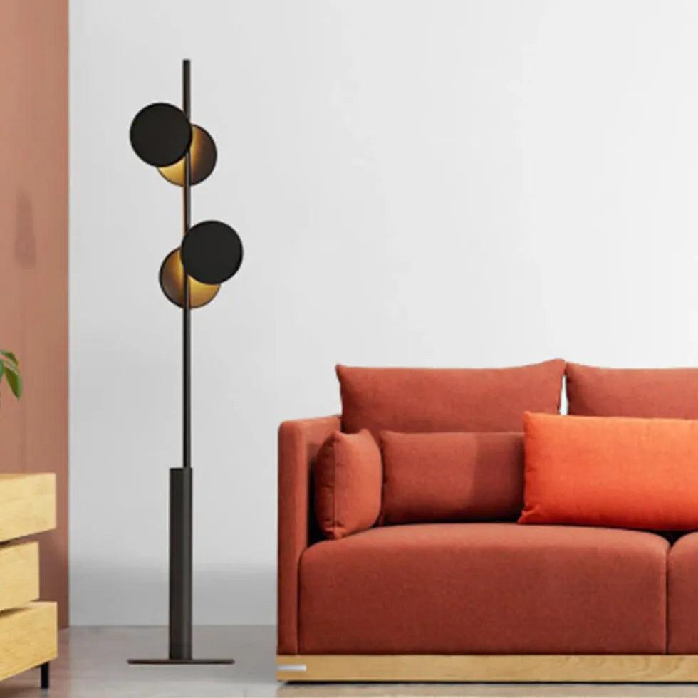 Modern Two-Light Black Matte Disc Floor Lamp - Adjustable Standing Light for Living Room, Bedroom, or Office - Perfect for Reading, Relaxing, and Ambient Lighting