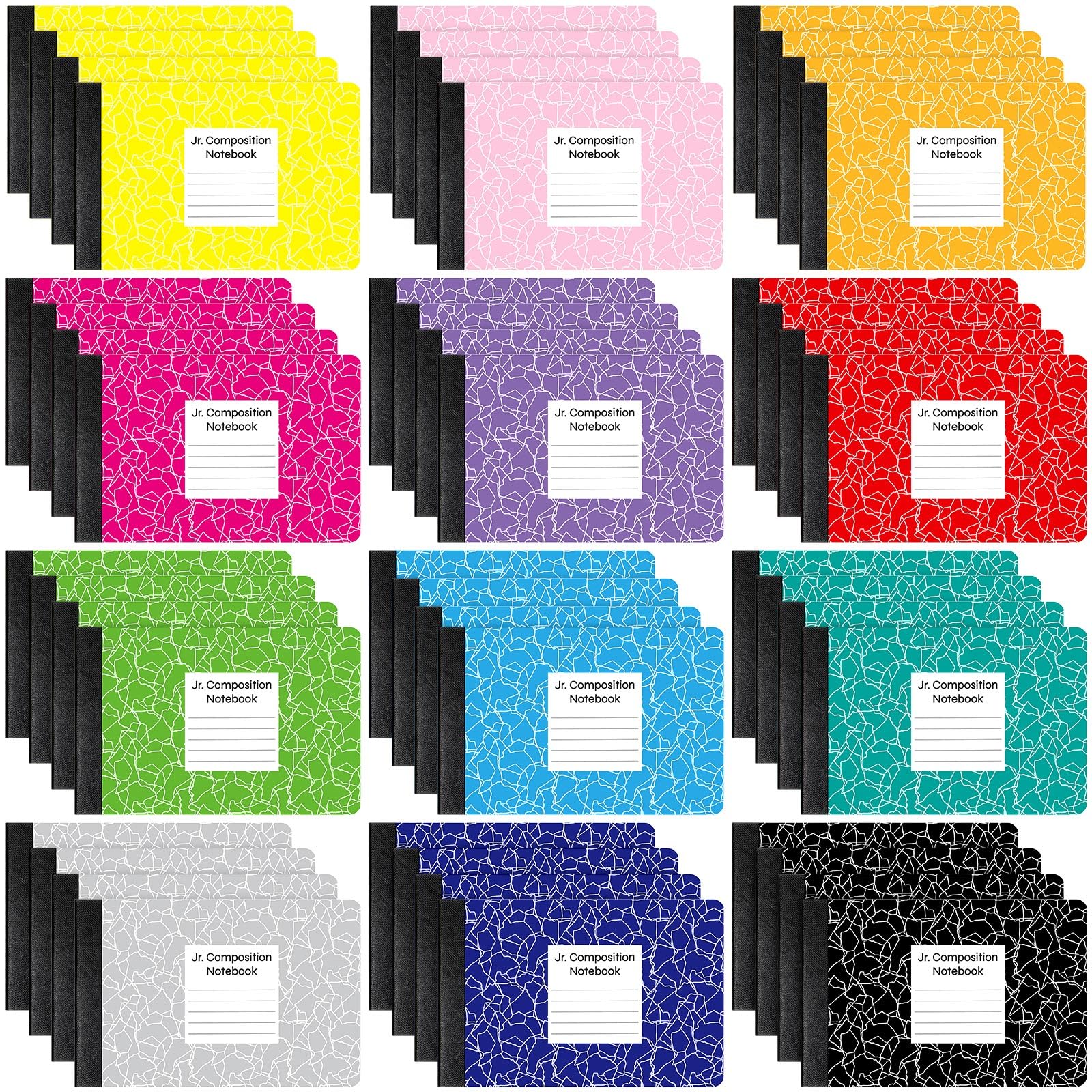 48-Pack Colorful Marble Jr. Composition Notebooks - Half Size 4.875