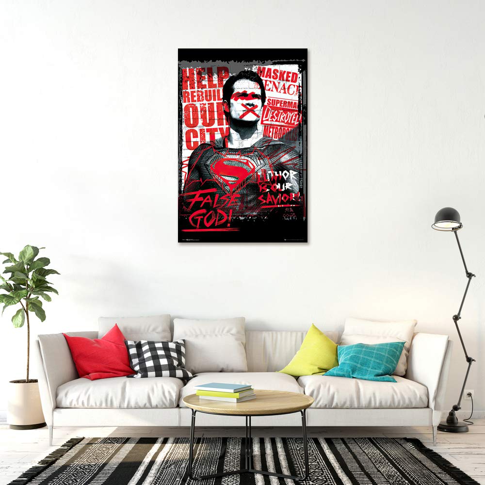 Batman vs Superman Dawn of Justice Movie Poster - 24x36 Inch Premium Quality Wall Art Print (Superman False God Version) - Perfect for Home Theater, Man Cave, or Comic Book Fan Decor