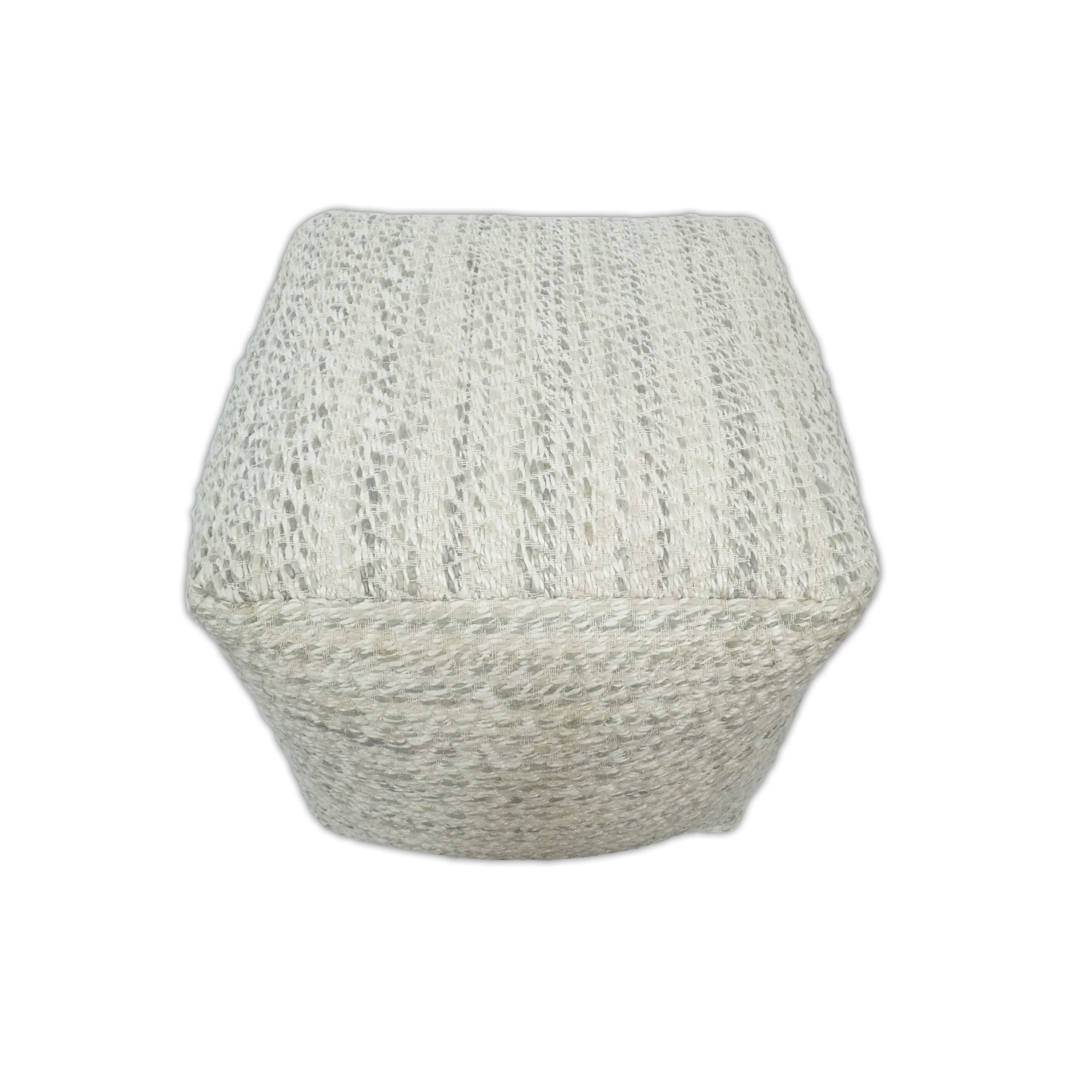 Modern Chevron Handwoven Beige Pouf Ottoman - Viscose Square Footstool with Striped Pattern, Wool Handmade Couch Side Table - Perfect for Living Room, Bedroom & Boho Home Decor