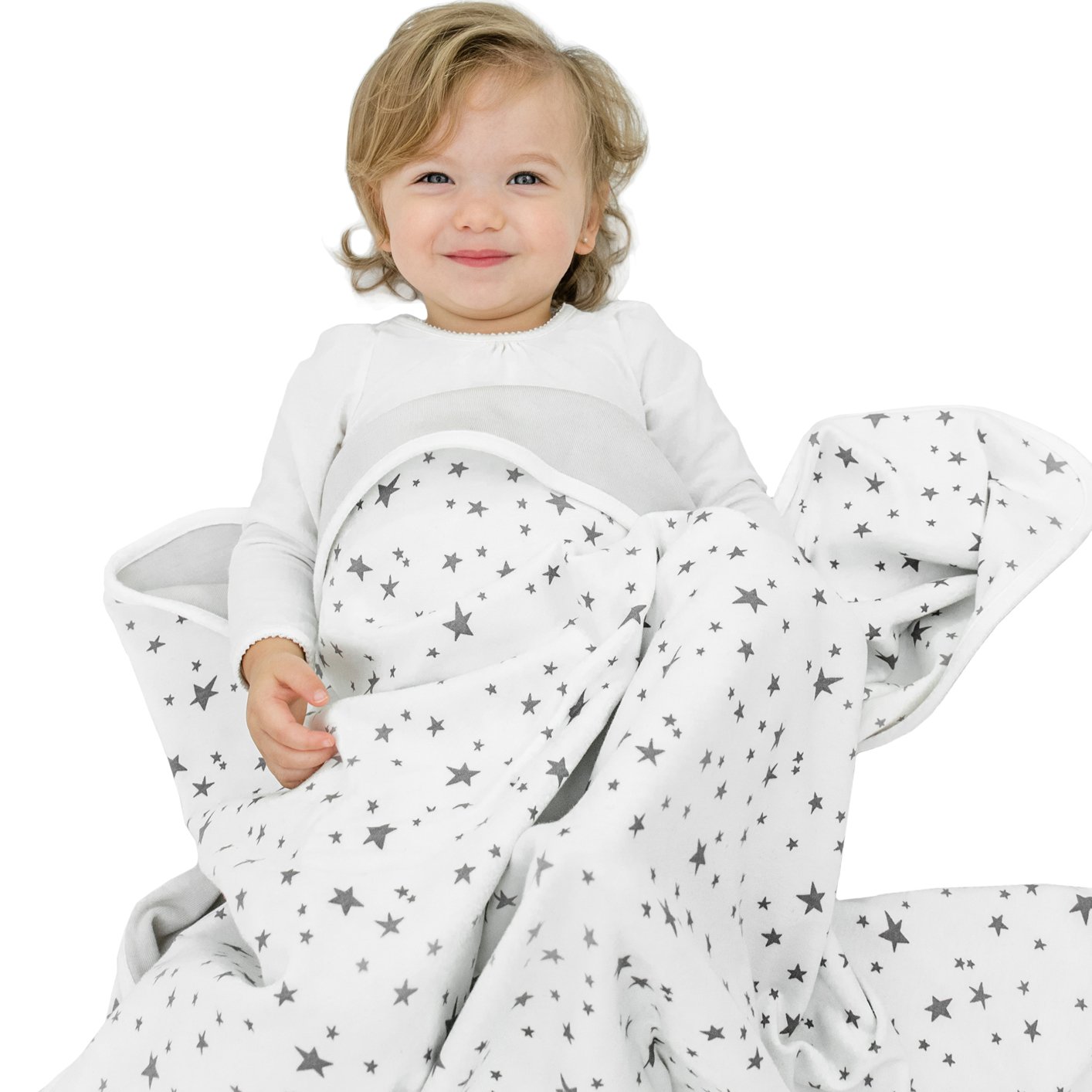 Woolino Toddler Blanket - 100% Merino Wool & Organic Cotton Baby Blanket for Boys & Girls - 4 Season Soft & Breathable Blanket 52.5” x 40” - Gray Stars Design - Perfect for Nursery, Stroller & Travel