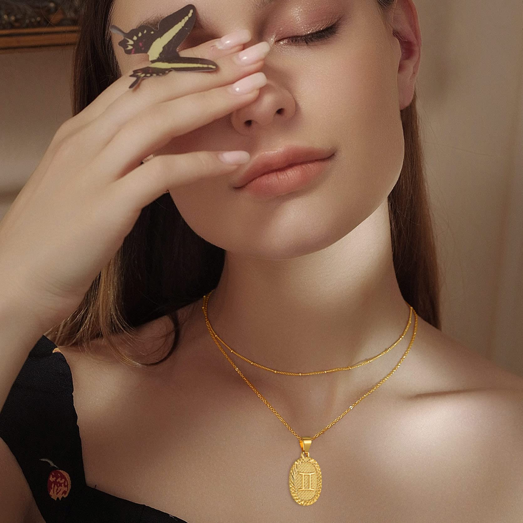 GOLDCHIC Zodiac Necklace for Women & Men - 14K Gold Plated Constellation Coin Pendant, Horoscope Astrology Jewelry Gift - Perfect for Birthday, Anniversary & Everyday Lucky Charm