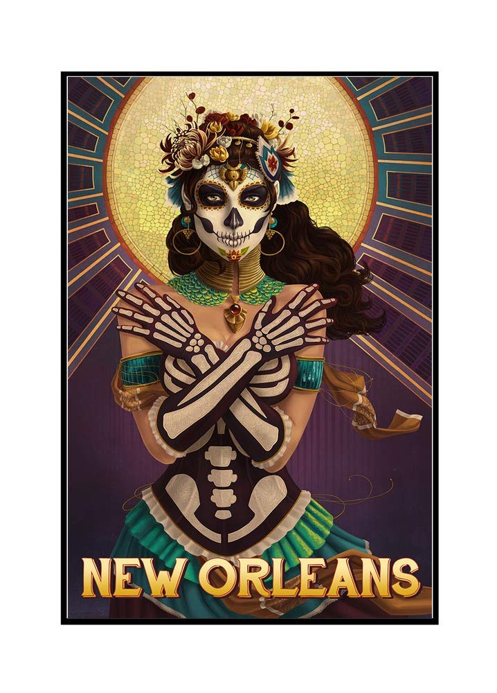 24x36 Framed Gallery Wrapped Stretched Canvas - New Orleans Day of the Dead Crossbones Artwork - Perfect for Halloween Decor, Gothic Home Decor & Wall Art