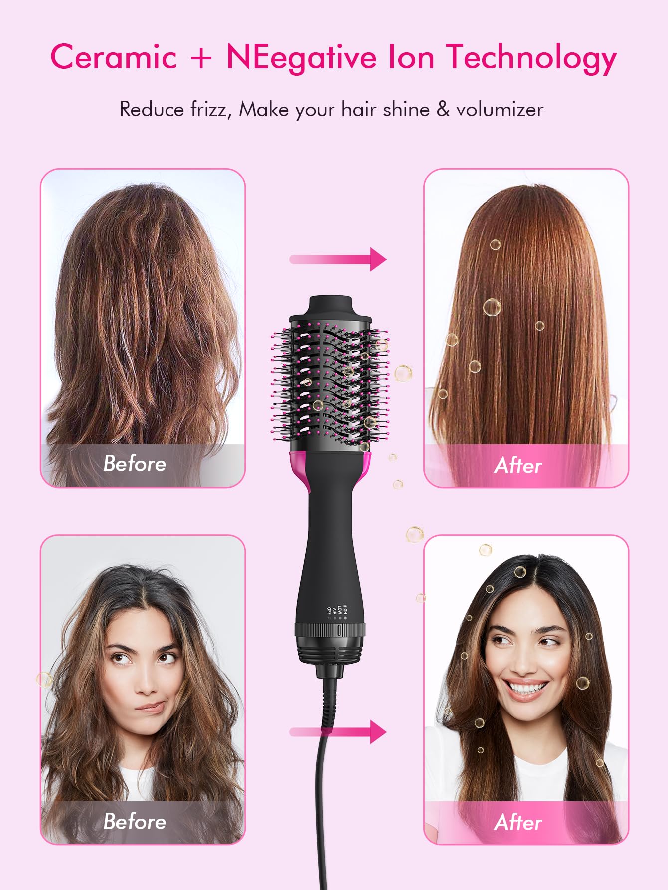2-in-1 Hot Air Hair Dryer Brush & Styler - 75mm Oval Barrel Volumizing Blow Dryer for Smoothing, Drying & Styling Women's Hair - Perfect for Home Use, Travel & Salon-Quality Styling