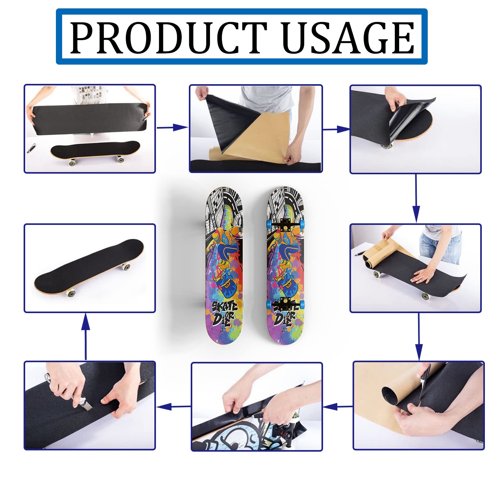 Rainbow Grip Tape Skateboard for Kids - Non-Slip Skateboard Deck with 'Skate or Die' Printed Design | Perfect for Young Boys Learning Skateboard Tricks & Street Skating