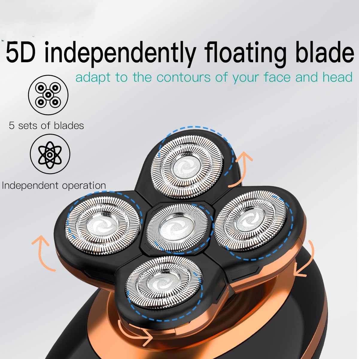 Professional 5-in-1 Men's Head Shaver & Beard Trimmer - Waterproof Rotary Shaver with 5D Floating Blades for Smooth Shaving & Grooming - Perfect for Home, Travel & Barber Use
