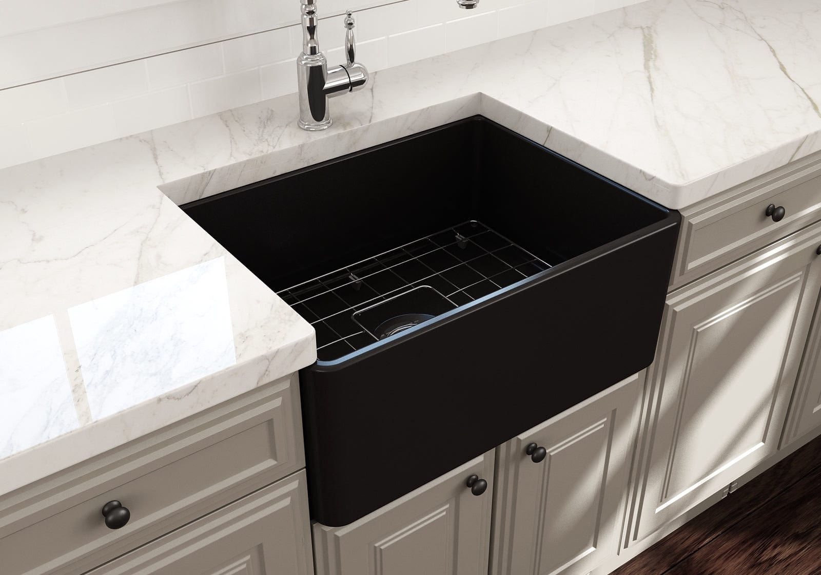 BOCCHI Classico 24-inch Fireclay Farmhouse Apron Front Single Bowl Kitchen Sink - Durable & Stylish for Modern Farmhouse, Rustic, and Traditional Kitchen Designs