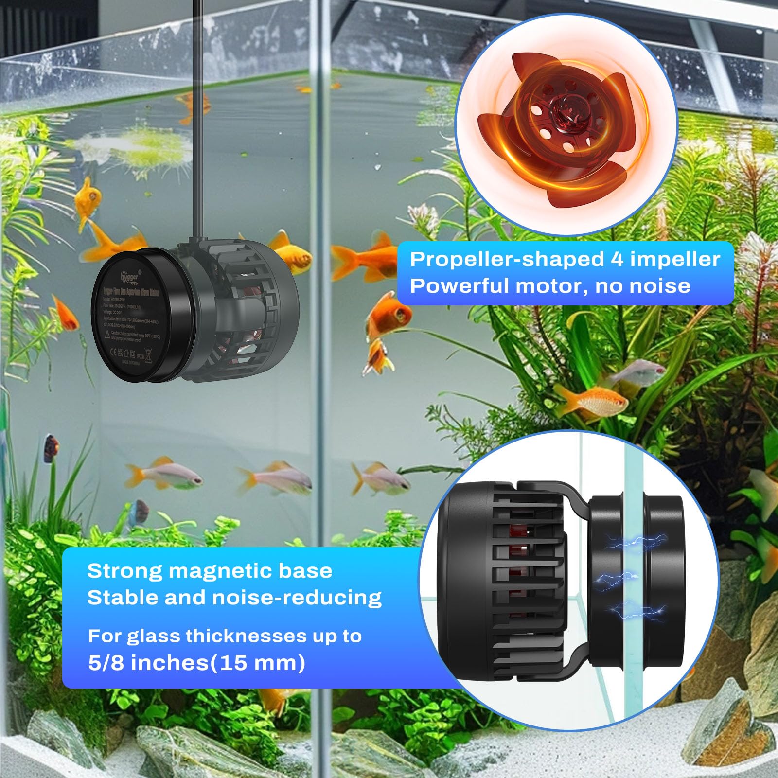 Hygger DC Aquarium Wave Maker - Adjustable Flow, Quiet Pump for Fish Tank, 4 Modes for Feeding & Night Use