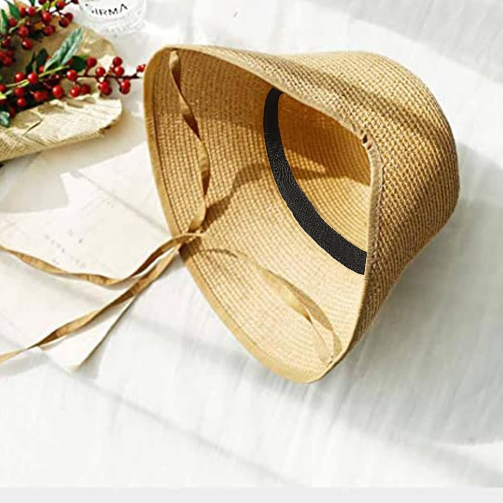 Victorian Style French Straw Bonnet Sun Hat for Women - Adjustable Chin Strap, Foldable Summer Bucket Hat - Perfect for Beach, Garden, and Outdoor Activities