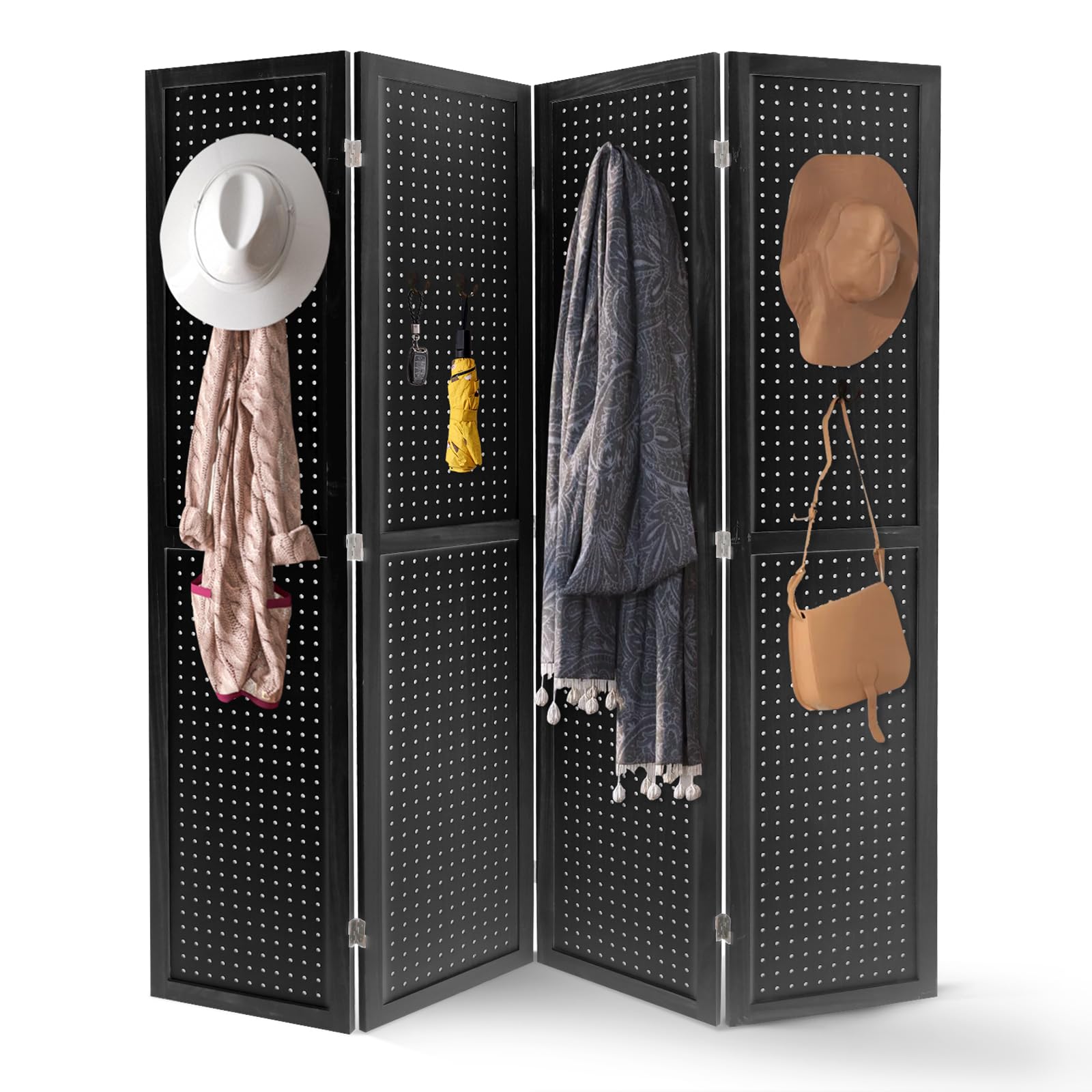 Babion 4-Panel Pegboard Display - Freestanding Folding Room Divider & Privacy Screen for Craft Shows, Trade Shows, and Retail Displays - Black (Ideal for Home Offices, Studios, and Event Booths)