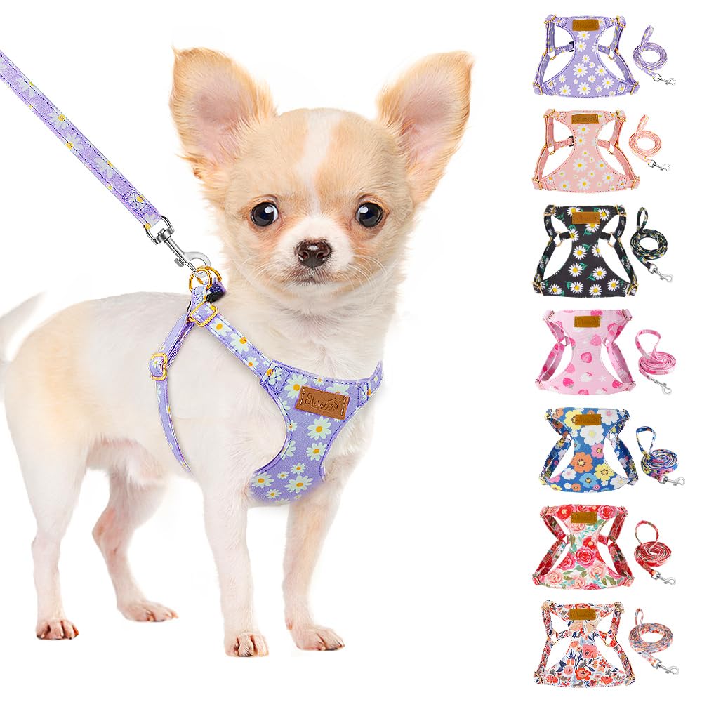 SlowTon No Pull Dog Harness with Leash - Soft Lightweight Floral Pattern Adjustable Pet Harness for Small & Medium Dogs (Purple XS) | Perfect for Walking, Training & Outdoor Adventures