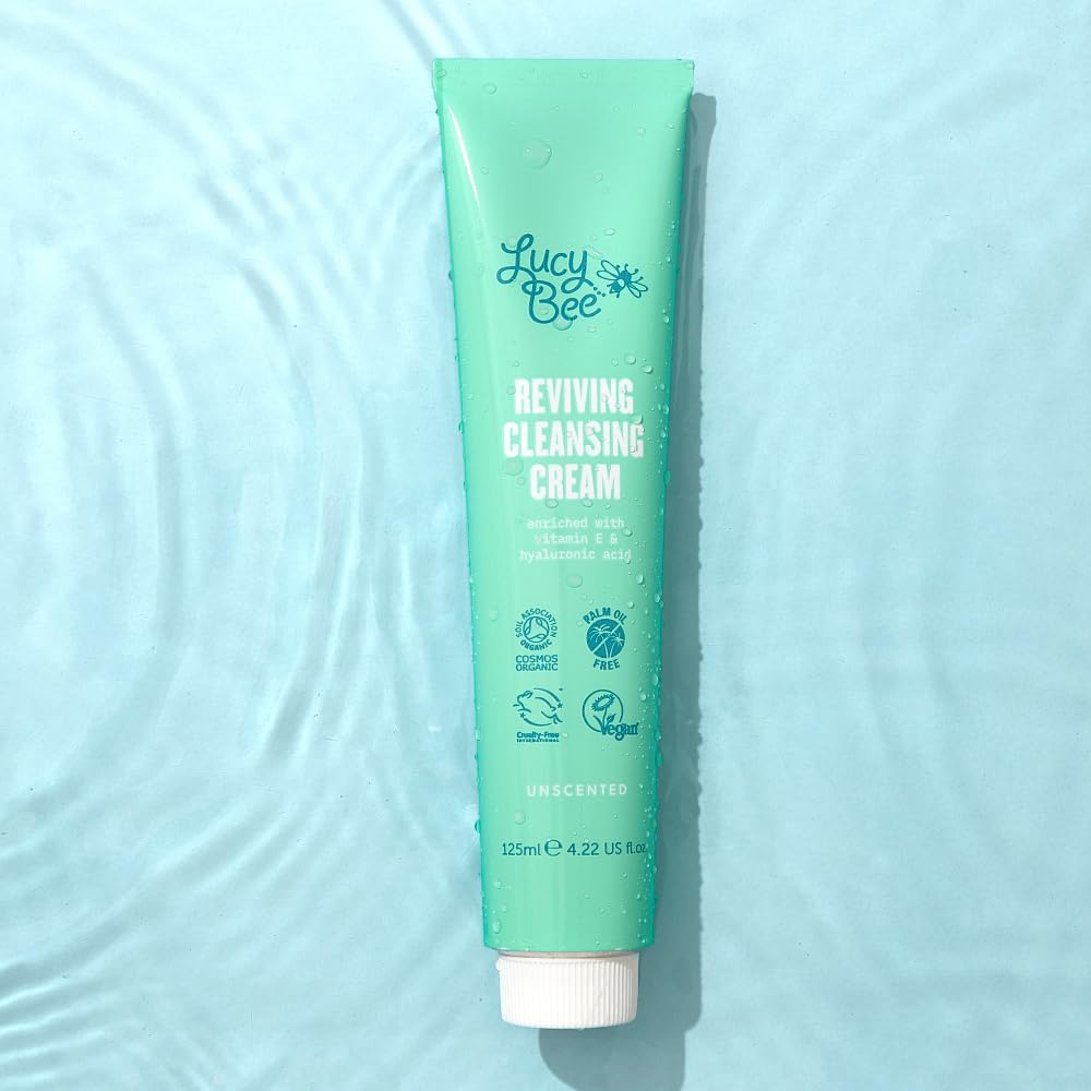 Organic Cleansing Cream for Sensitive Skin - Dermatologist Approved, Vitamin E & Aloe Vera Facial Cleanser | Vegan, Cruelty-Free, Palm Oil Free, Unscented | 4.22 fl oz | Gentle Daily Face Wash for Dry, Oily & Combination Skin Types