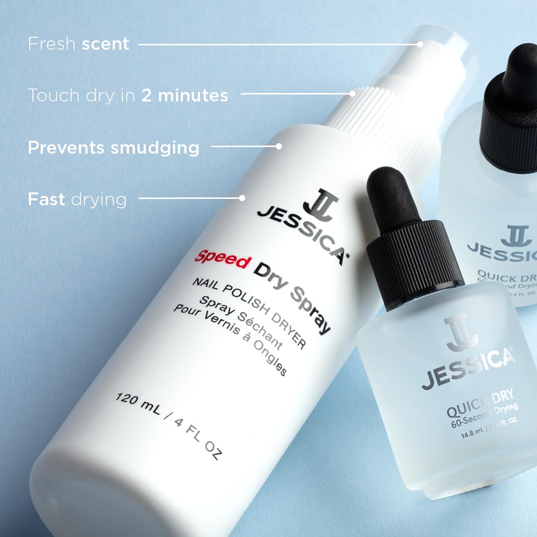JESSICA Speed Dry Spray for Nail Polish - 120ml Fast-Drying Nail Polish Spray | Quick Dry Top Coat for Salon & Home Manicures | Perfect for Nail Art & Gel Polish