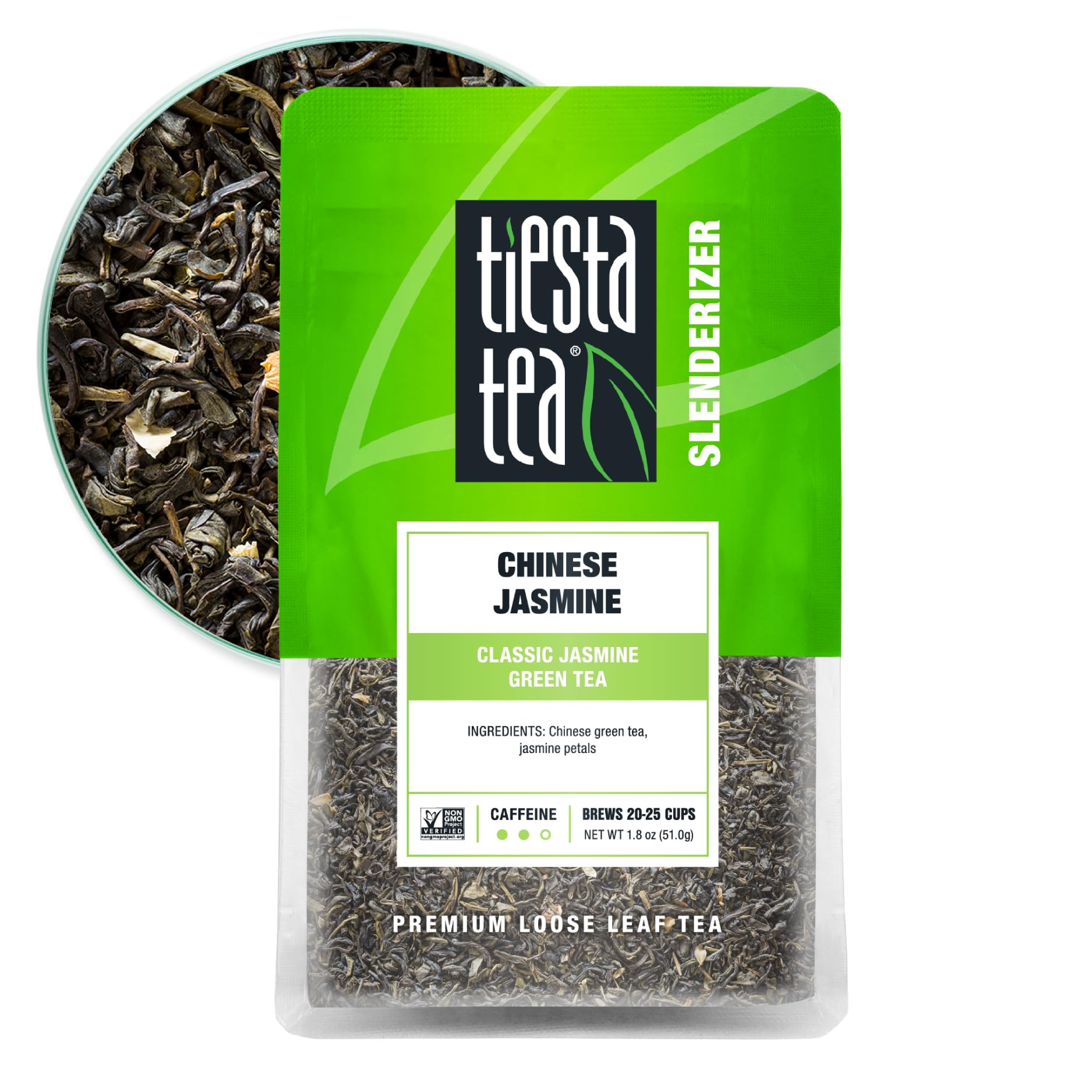 Premium Chinese Jasmine Green Tea Loose Leaf - Tiesta Tea | Classic Floral Aroma | Medium Caffeine | Hot or Iced Brew | 25 Cups per Pouch | 1.8oz Resealable Bag | Perfect for Relaxation, Afternoon Tea & Gifts