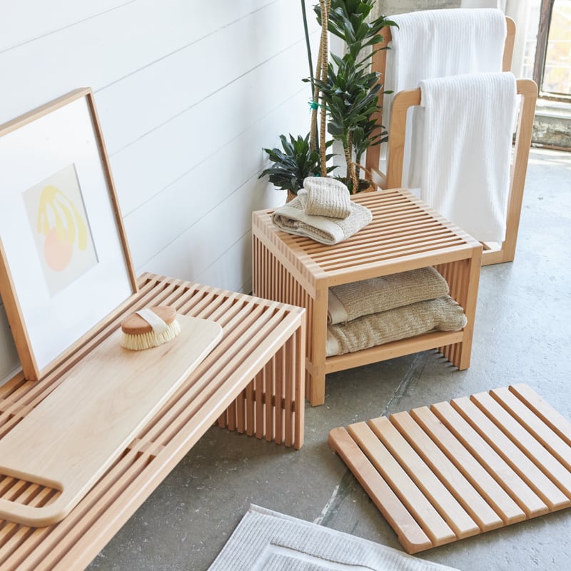 Eco-Friendly Zero Waste Slatted Side Table - Sustainable Wooden Nightstand for Bedroom, Living Room, or Patio
